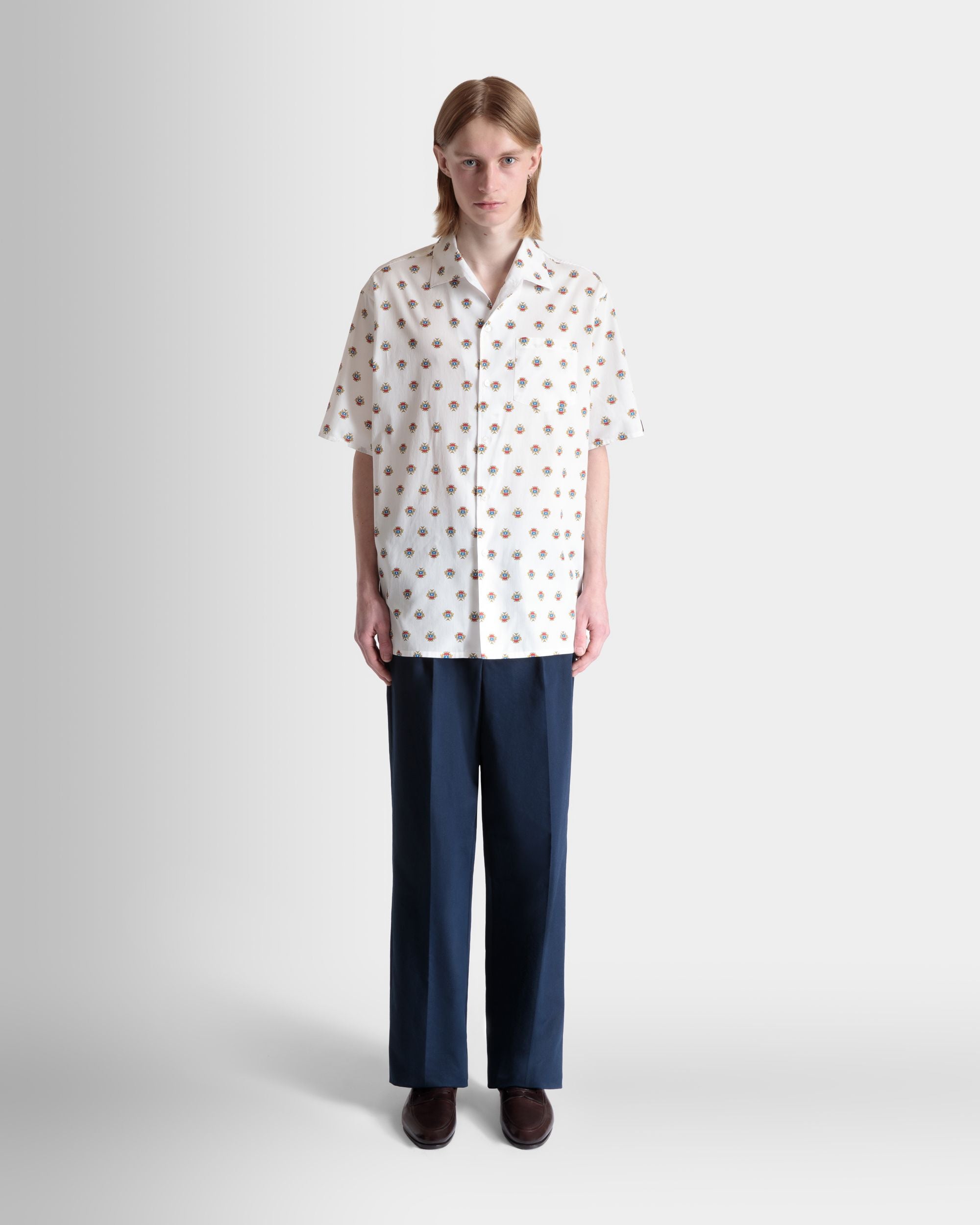Bowling Shirt in White Cotton With an Allover Bally Crest Print - Men's - Bally - 02