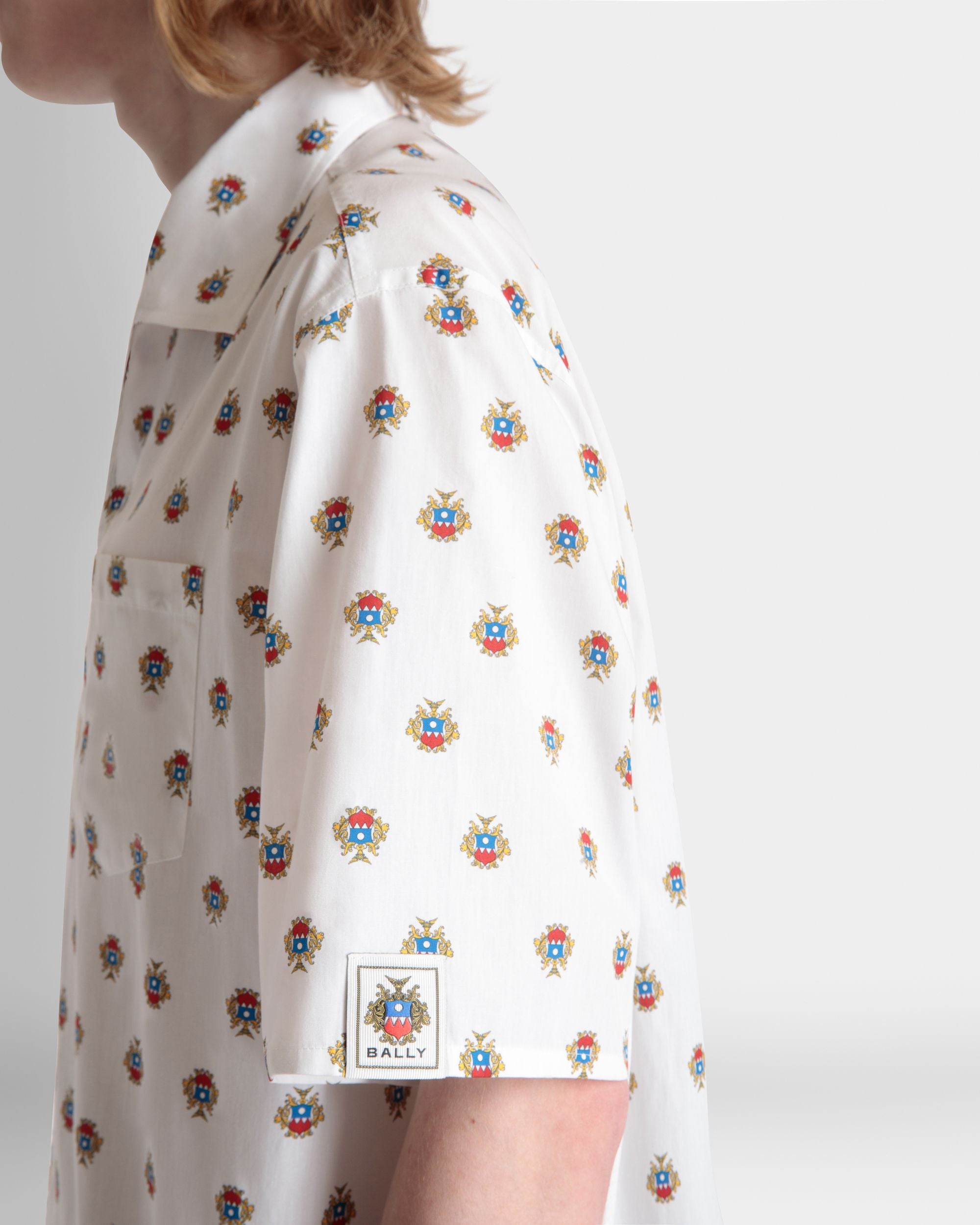 Bowling Shirt in White Cotton With an Allover Bally Crest Print - Men's - Bally - 03