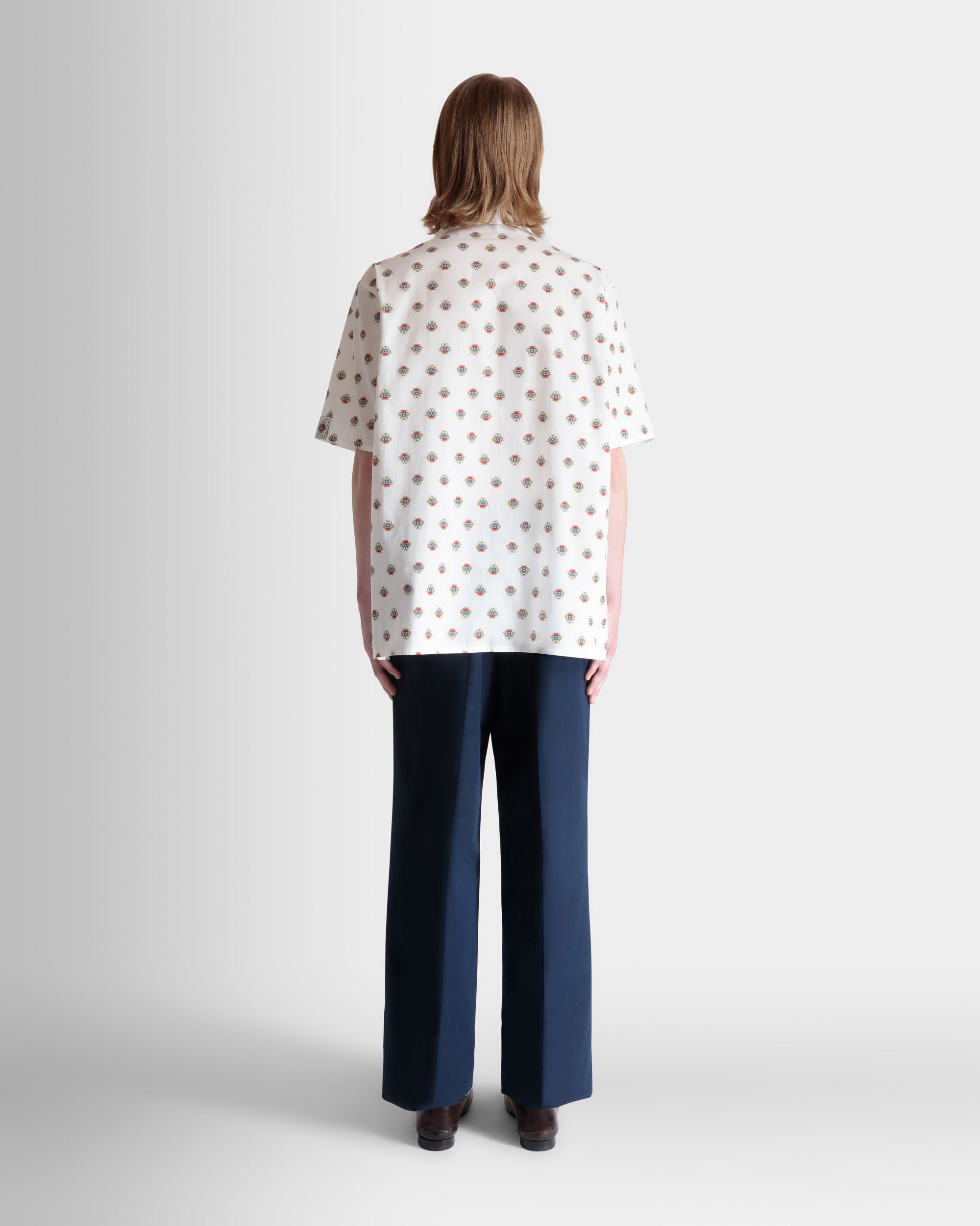 Bowling Shirt in White Cotton With an Allover Bally Crest Print - Men's - Bally - 06