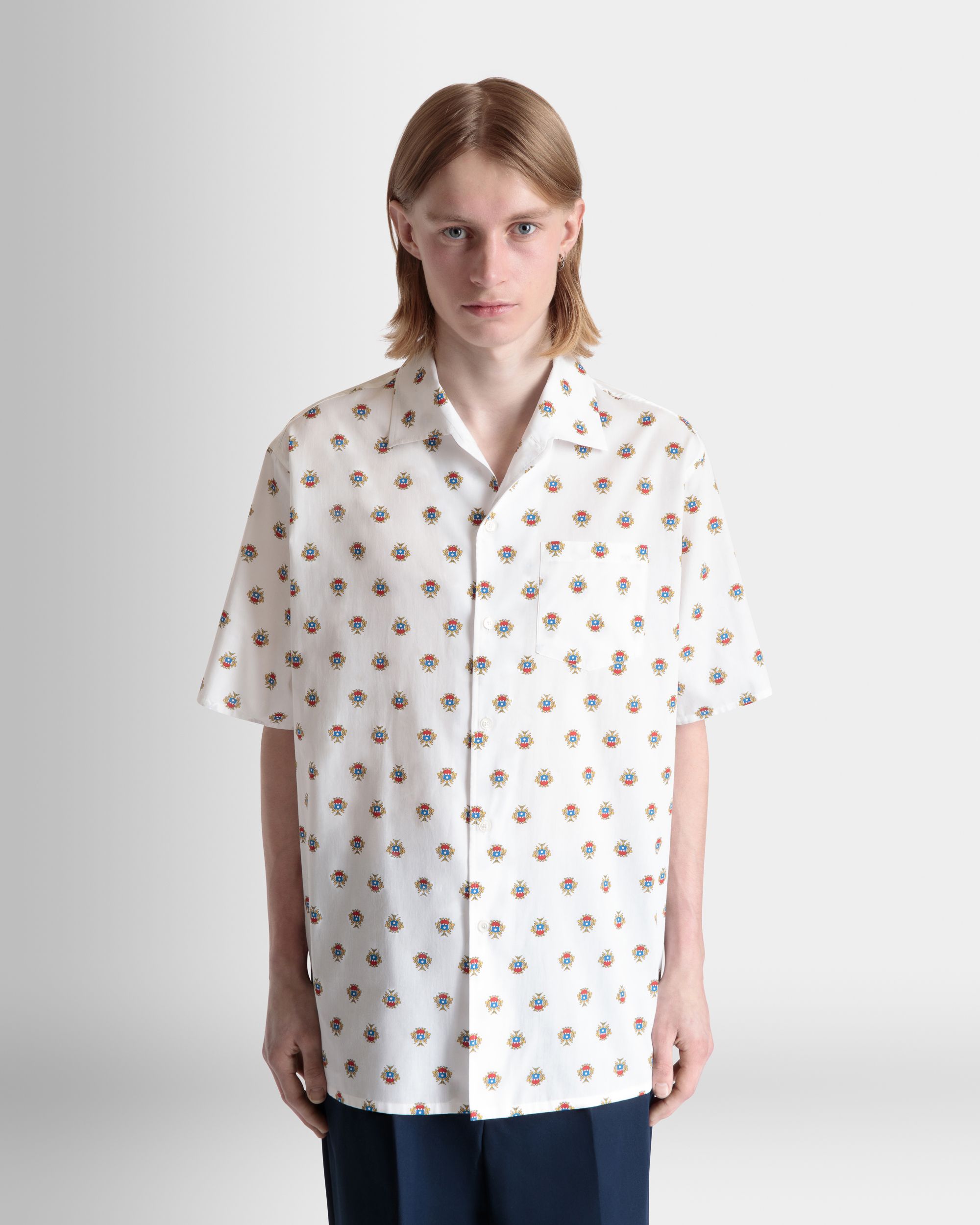 Bowling Shirt in White Cotton With an Allover Bally Crest Print - Men's - Bally - 08