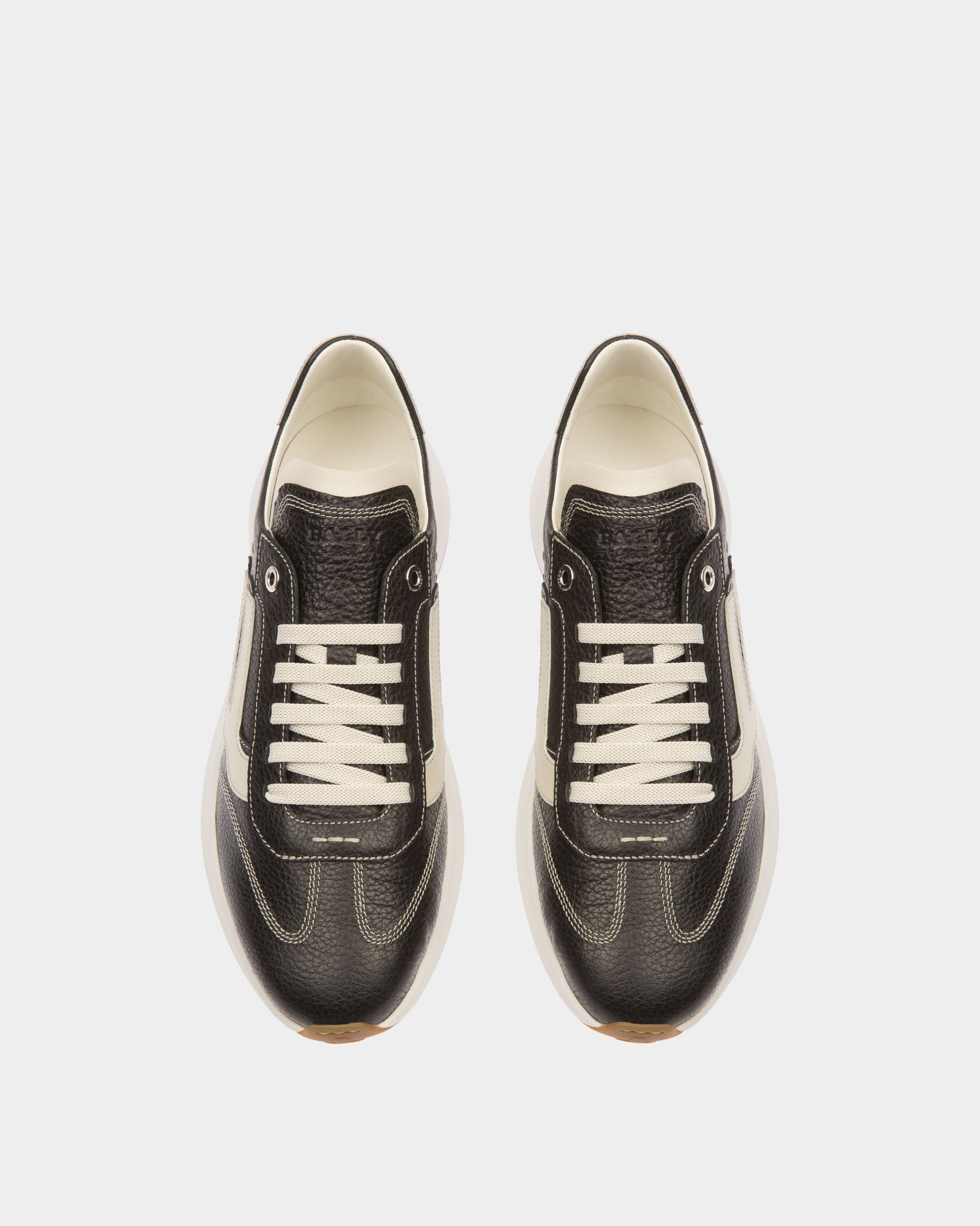 Demyl Sneakers In Black And Dusty White Leather - Men's - Bally - 02