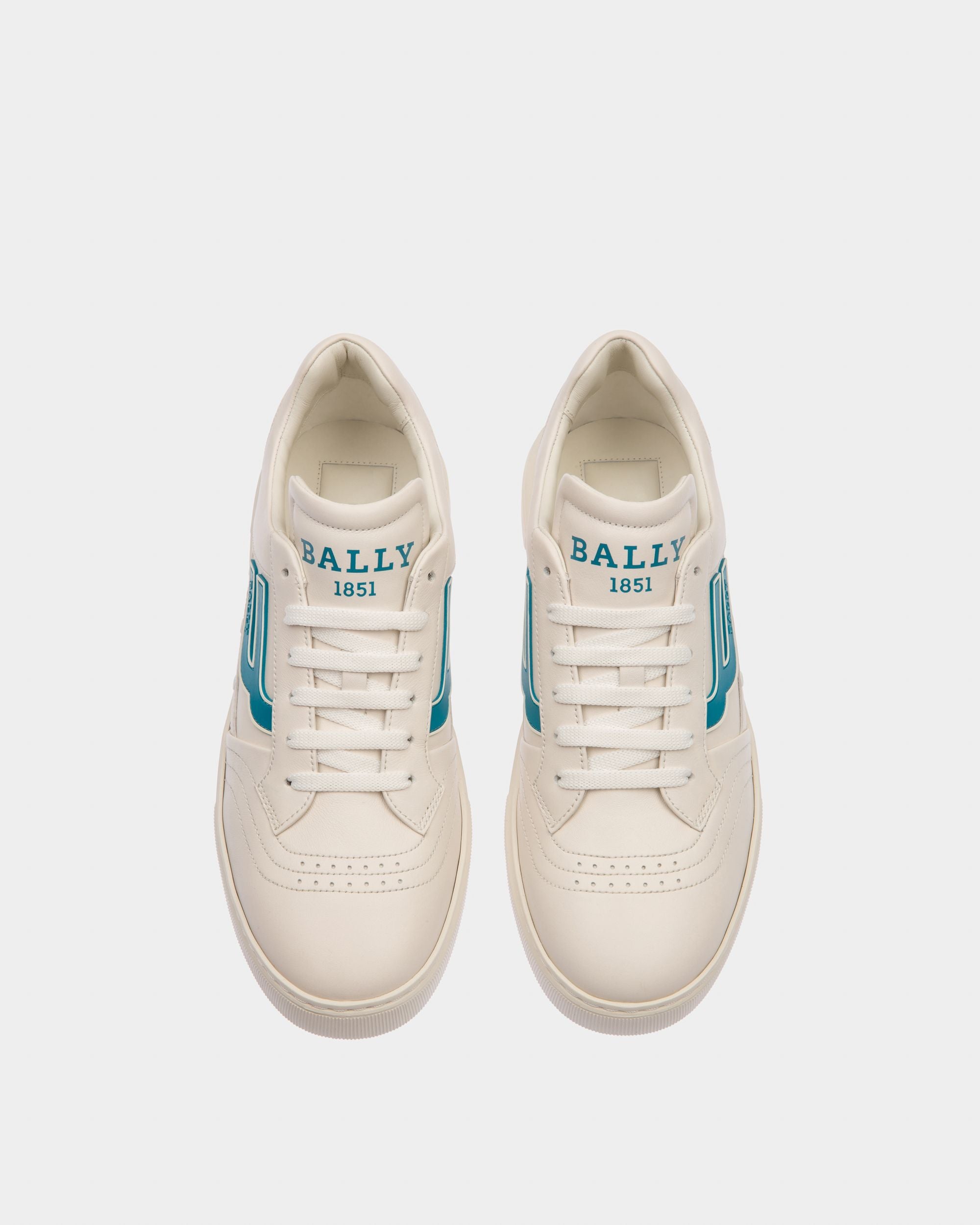 Bally Lift Sneaker in White and Teal Leather - Men's - Bally - 02