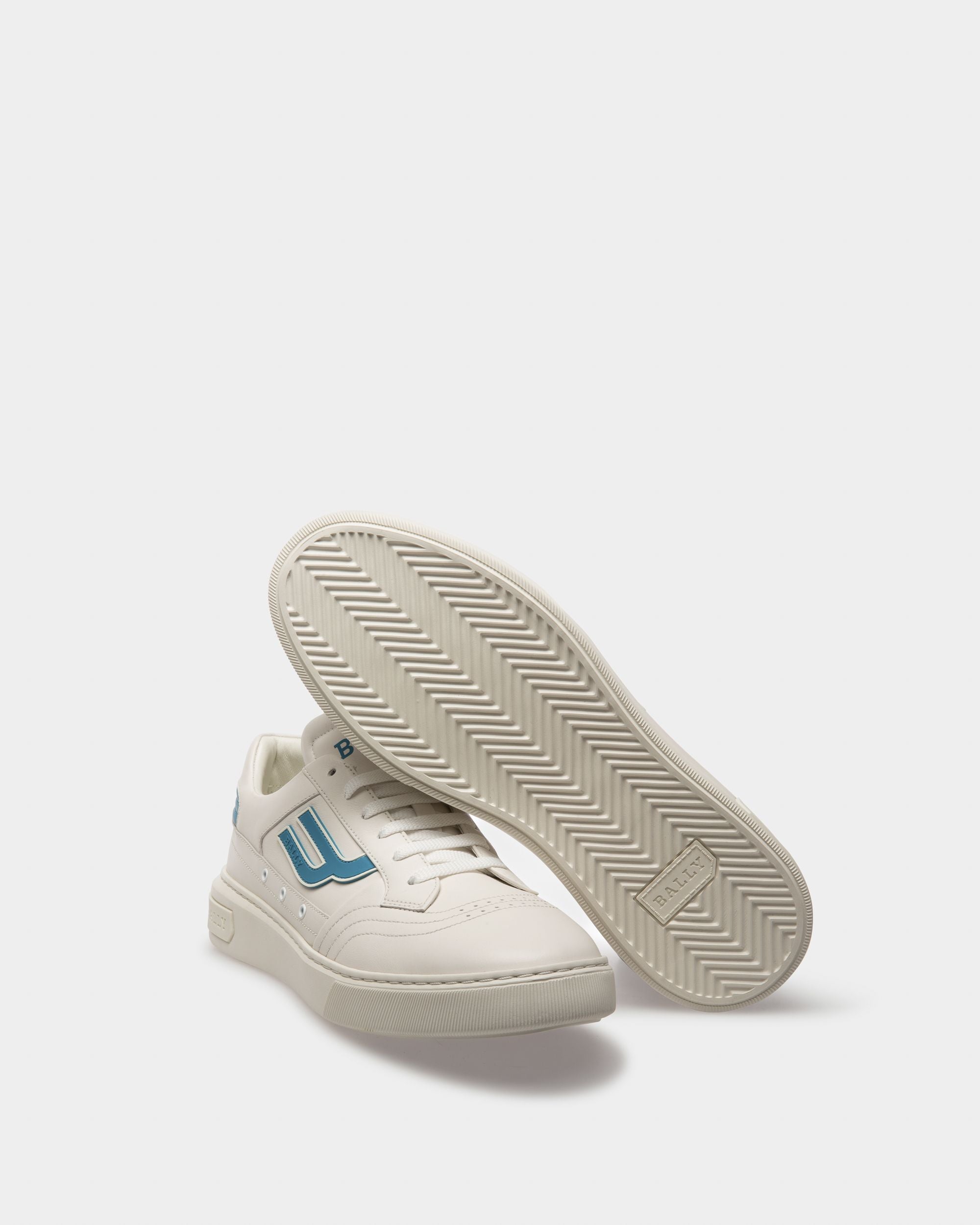 Bally Lift Sneaker in White and Teal Leather - Men's - Bally - 04