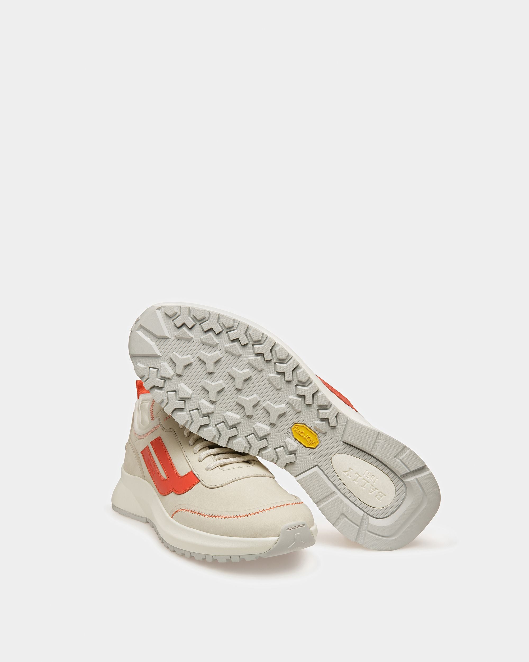Darys Leather Sneakers In Dusty White And Orange - Men's - Bally - 04