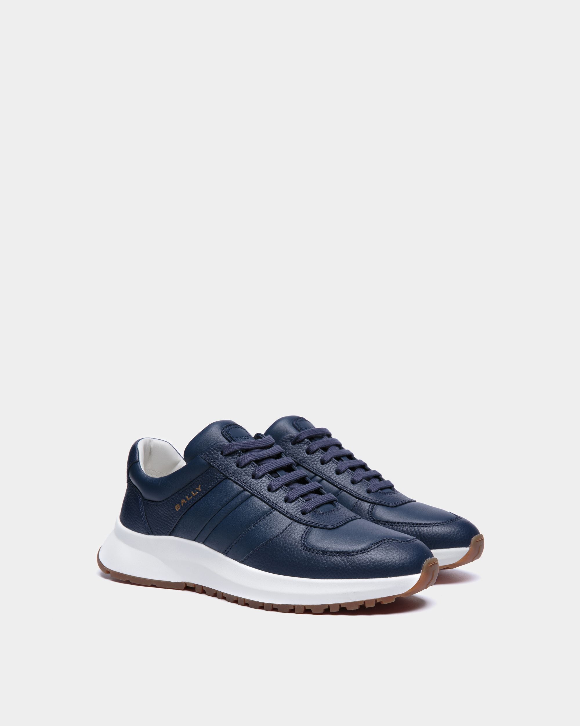Outline Sneaker In Blue Grained Leather - Men's - Bally - 02