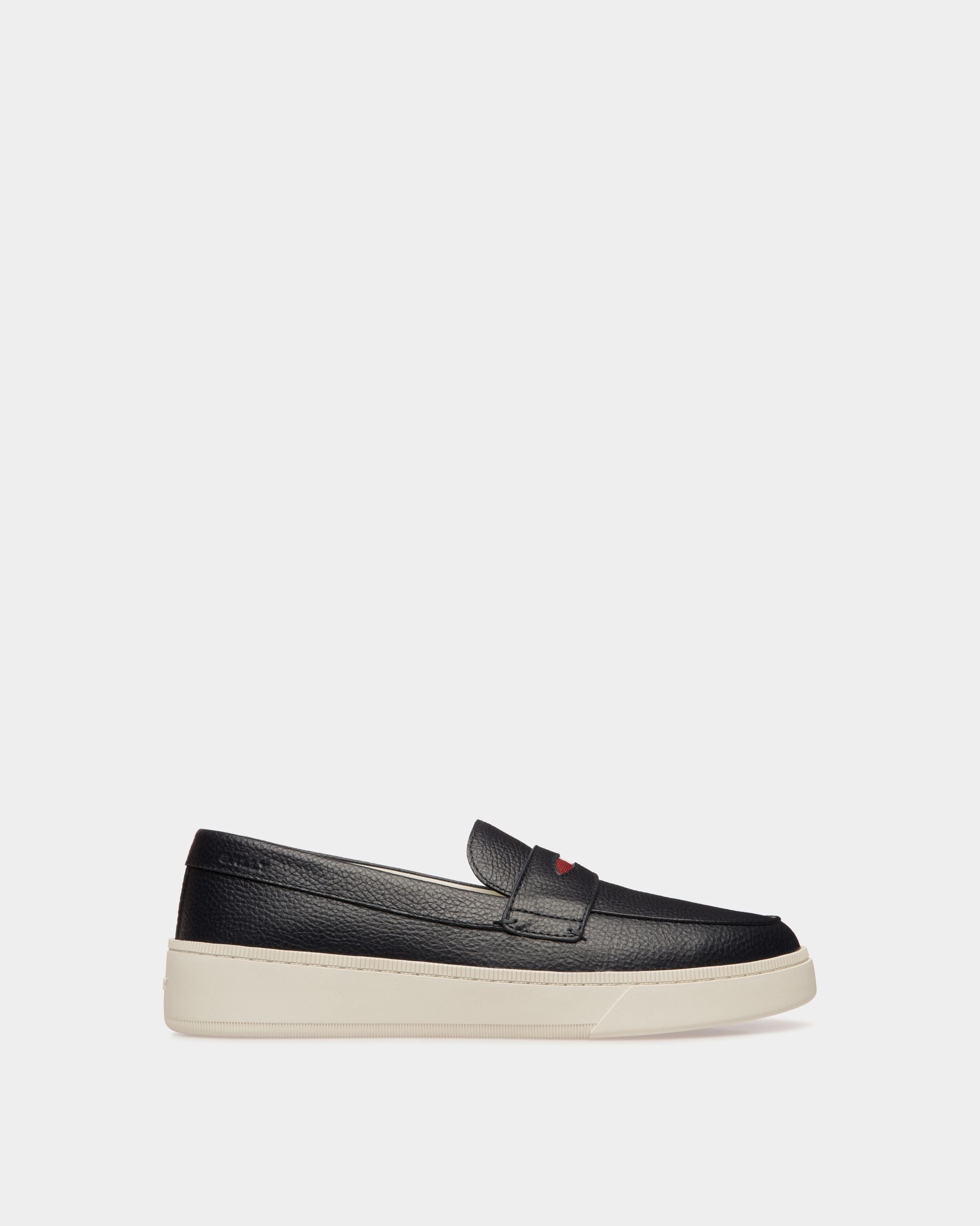 Raise Sneaker in Navy Blue Grained Leather - Men's - Bally - 01
