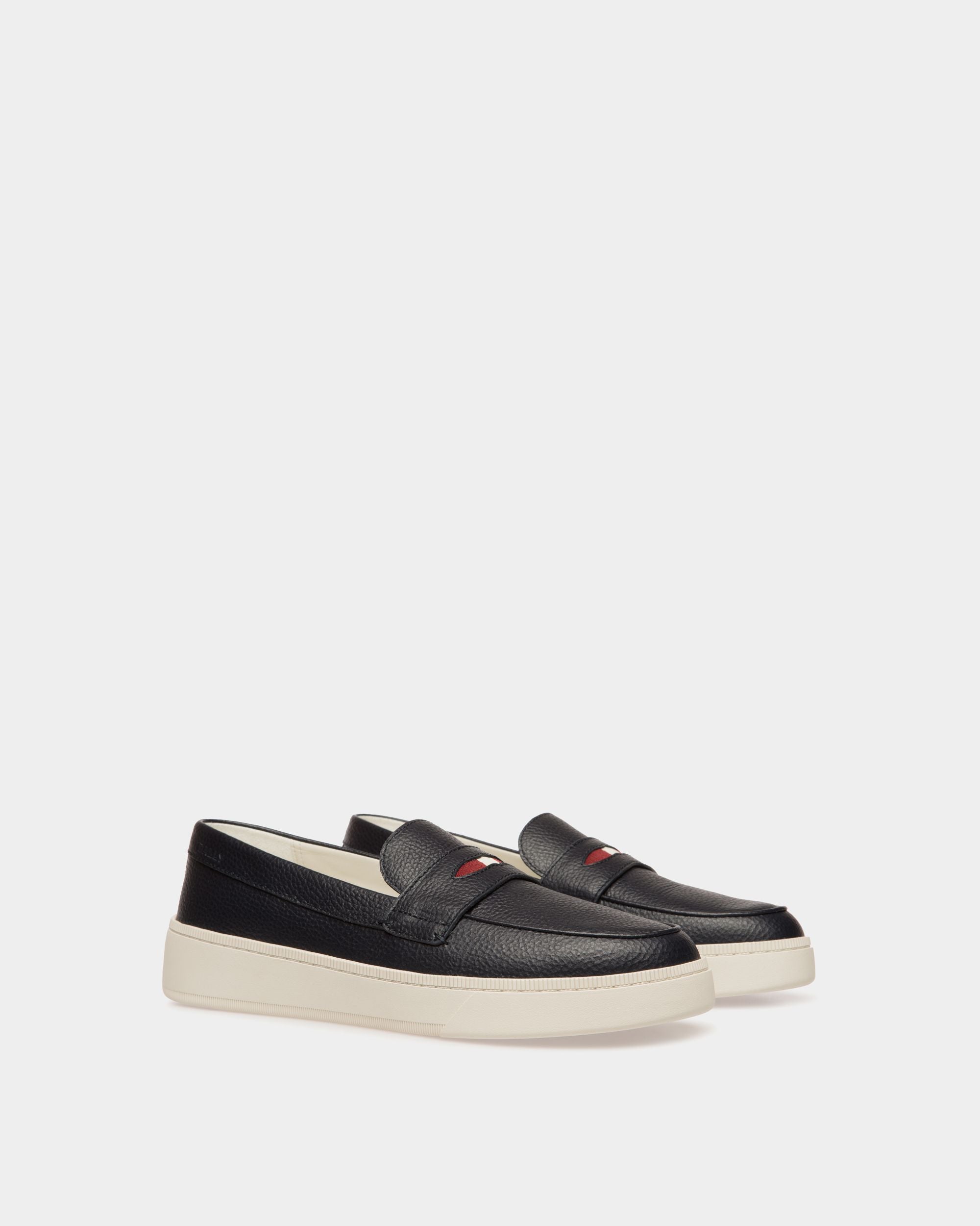 Raise Sneaker in Navy Blue Grained Leather - Men's - Bally - 02