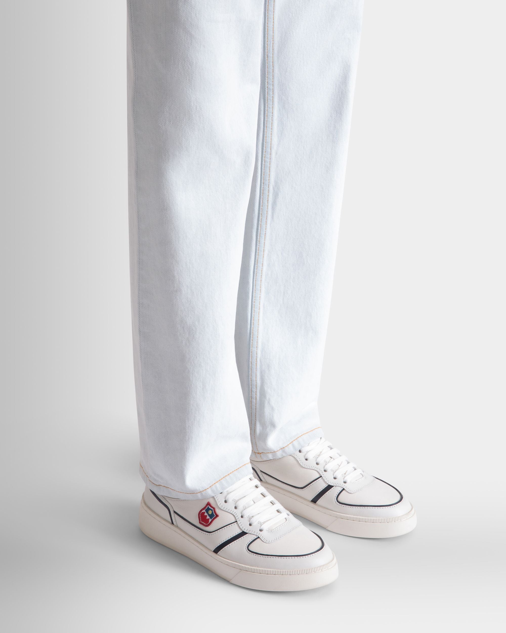 Raise Sneaker in White and Navy Blue Leather - Men's - Bally - 02
