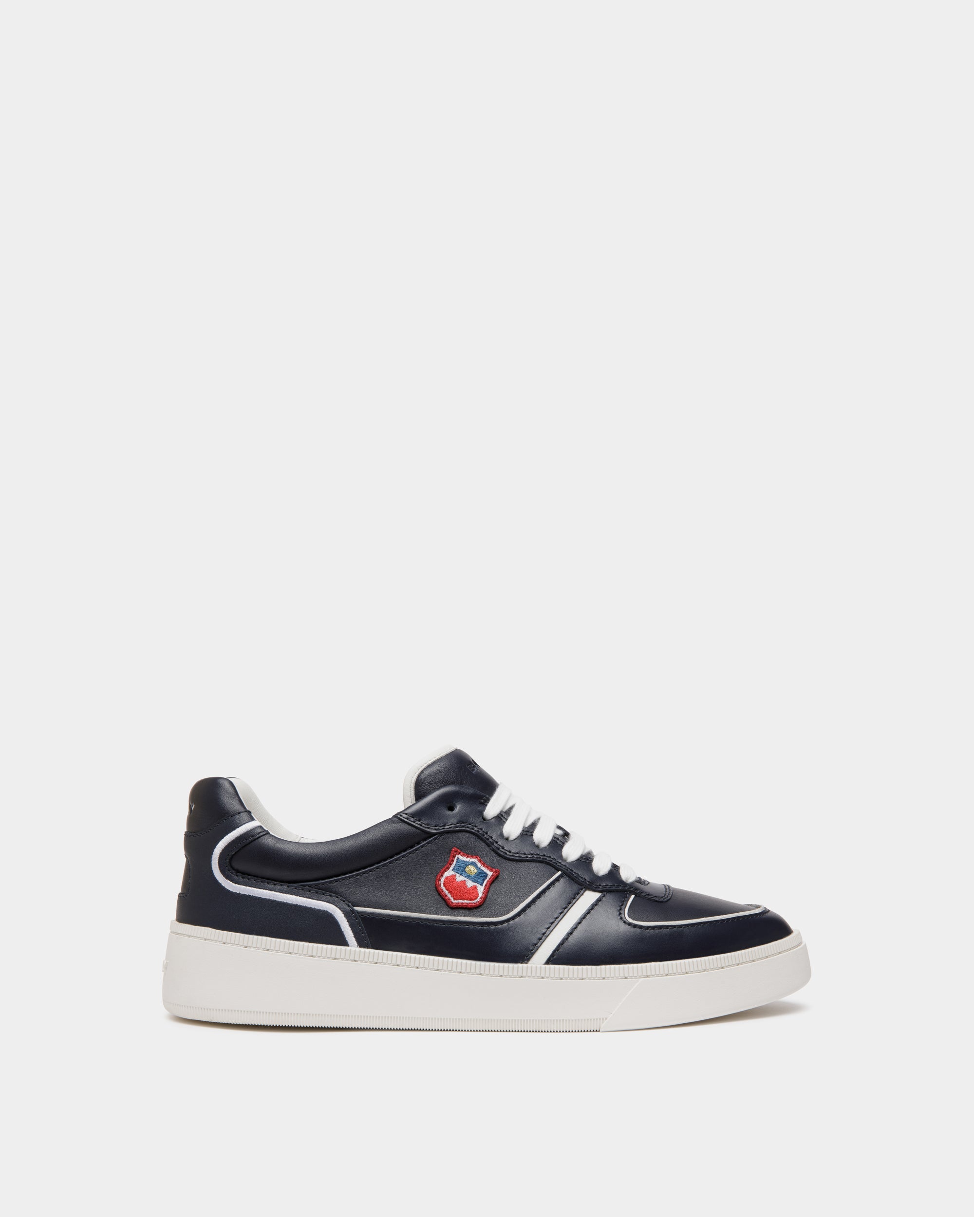 Raise Sneaker in Navy Blue and White Leather - Men's - Bally - 01