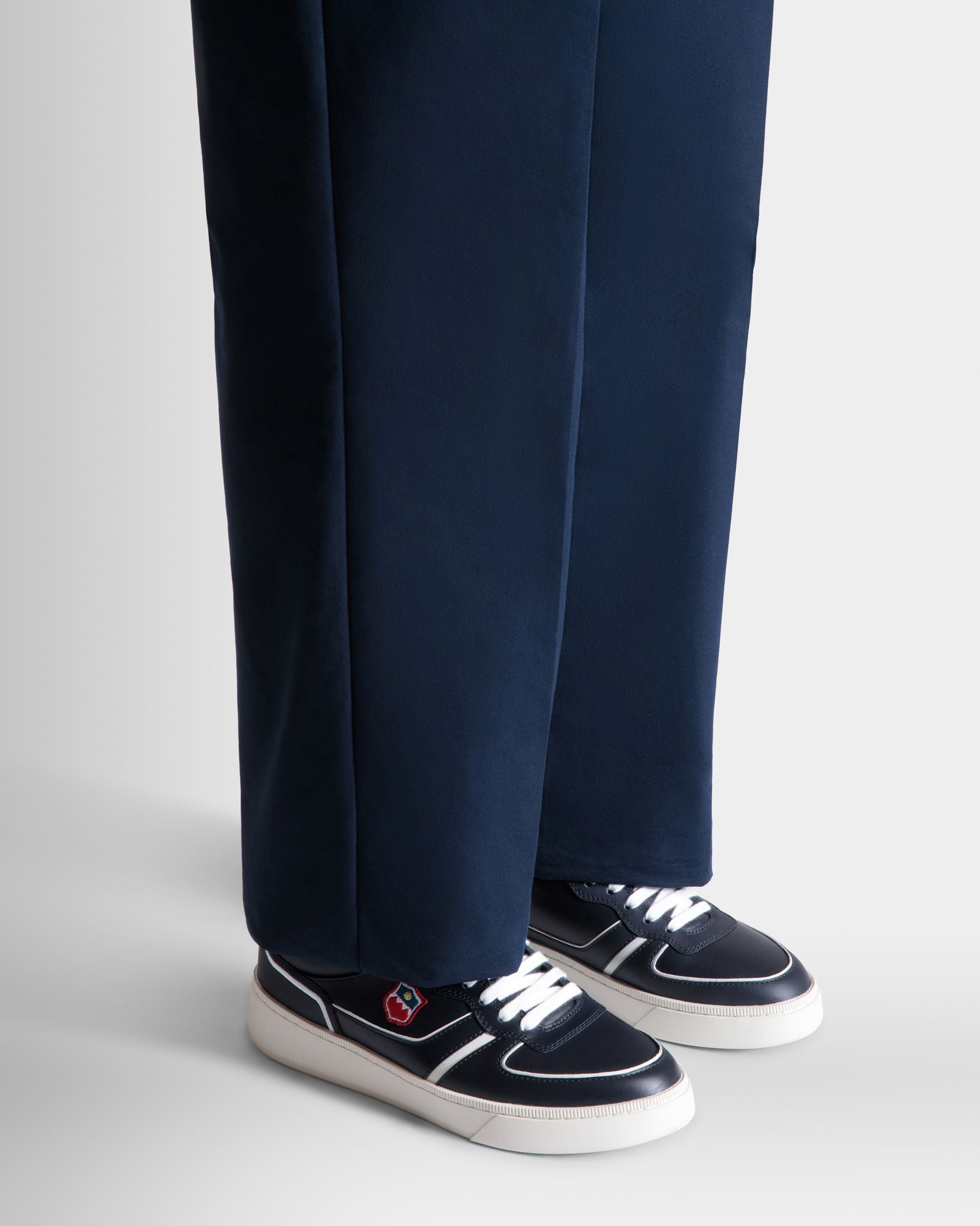 Raise Sneaker in Navy Blue and White Leather - Men's - Bally - 02