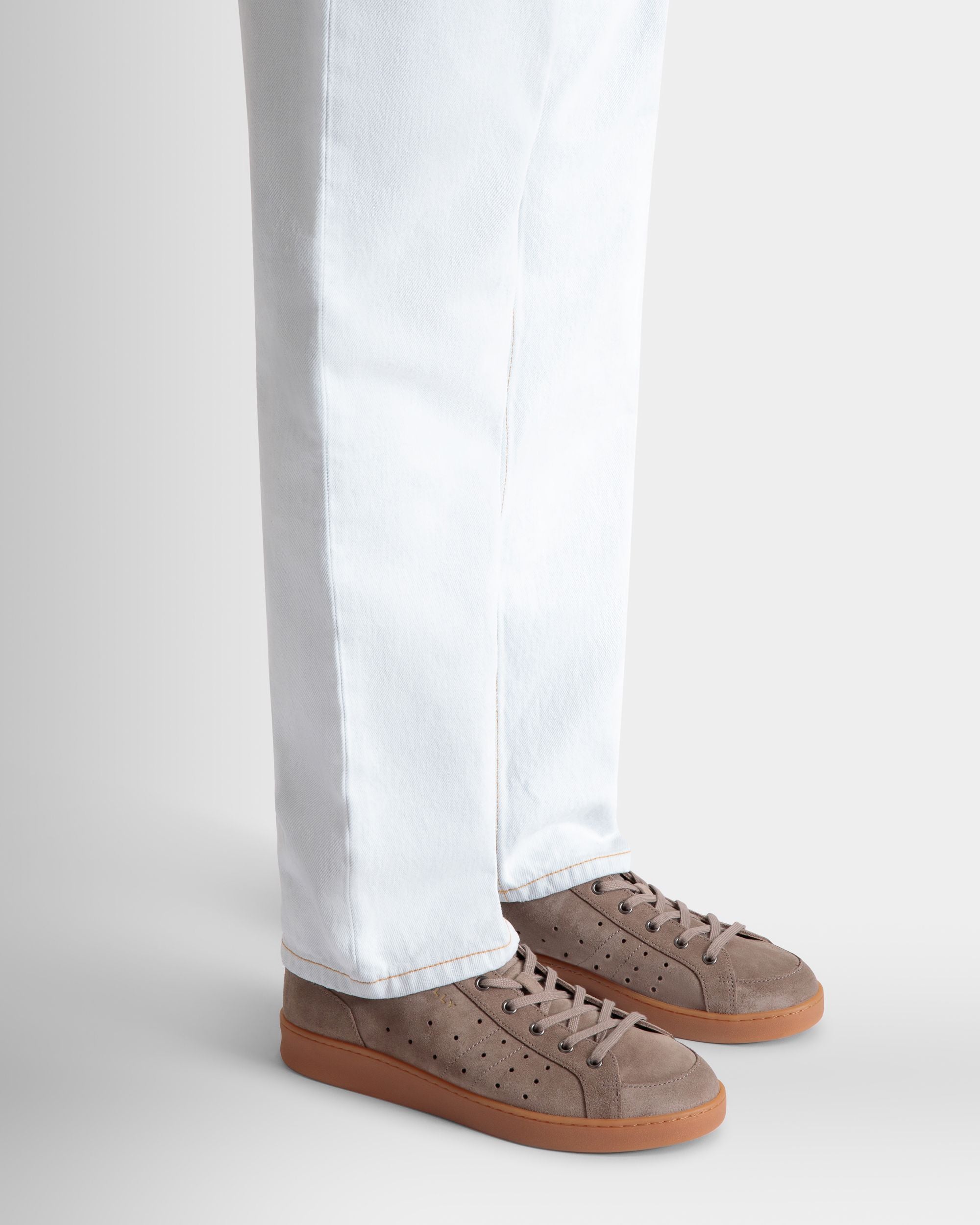 Tennis Sneaker in Taupe and Deep Burgundy Suede - Men's - Bally - 02