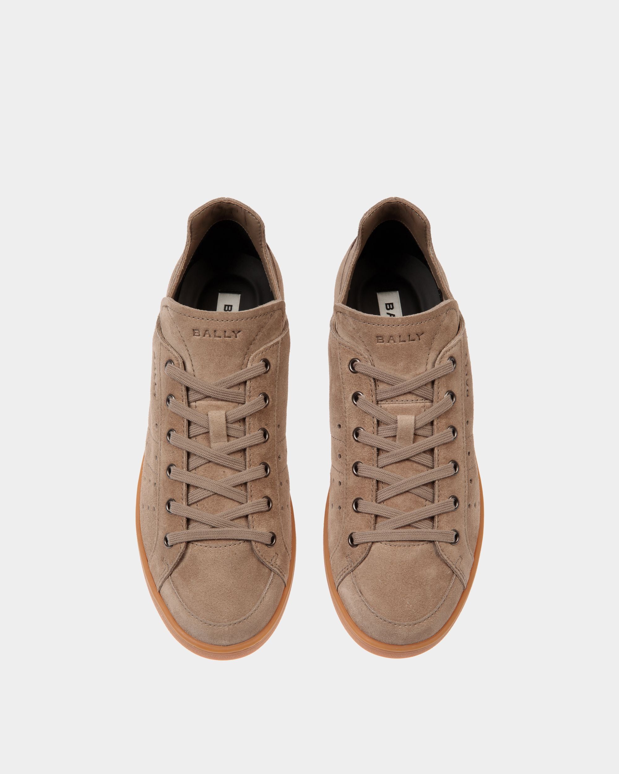 Tennis Sneaker in Taupe and Deep Burgundy Suede - Men's - Bally - 05