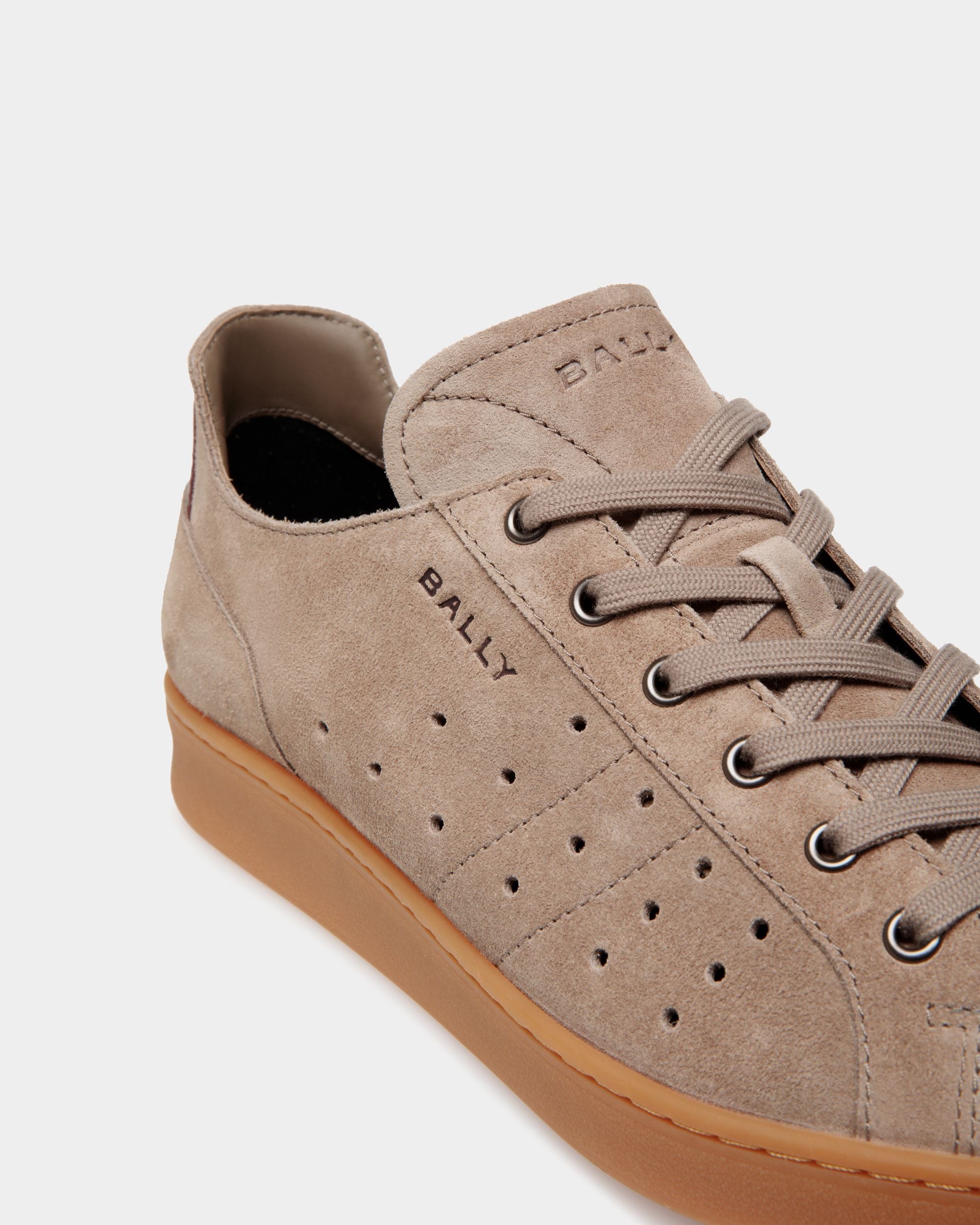 Tennis Sneaker in Taupe and Deep Burgundy Suede - Men's - Bally - 06