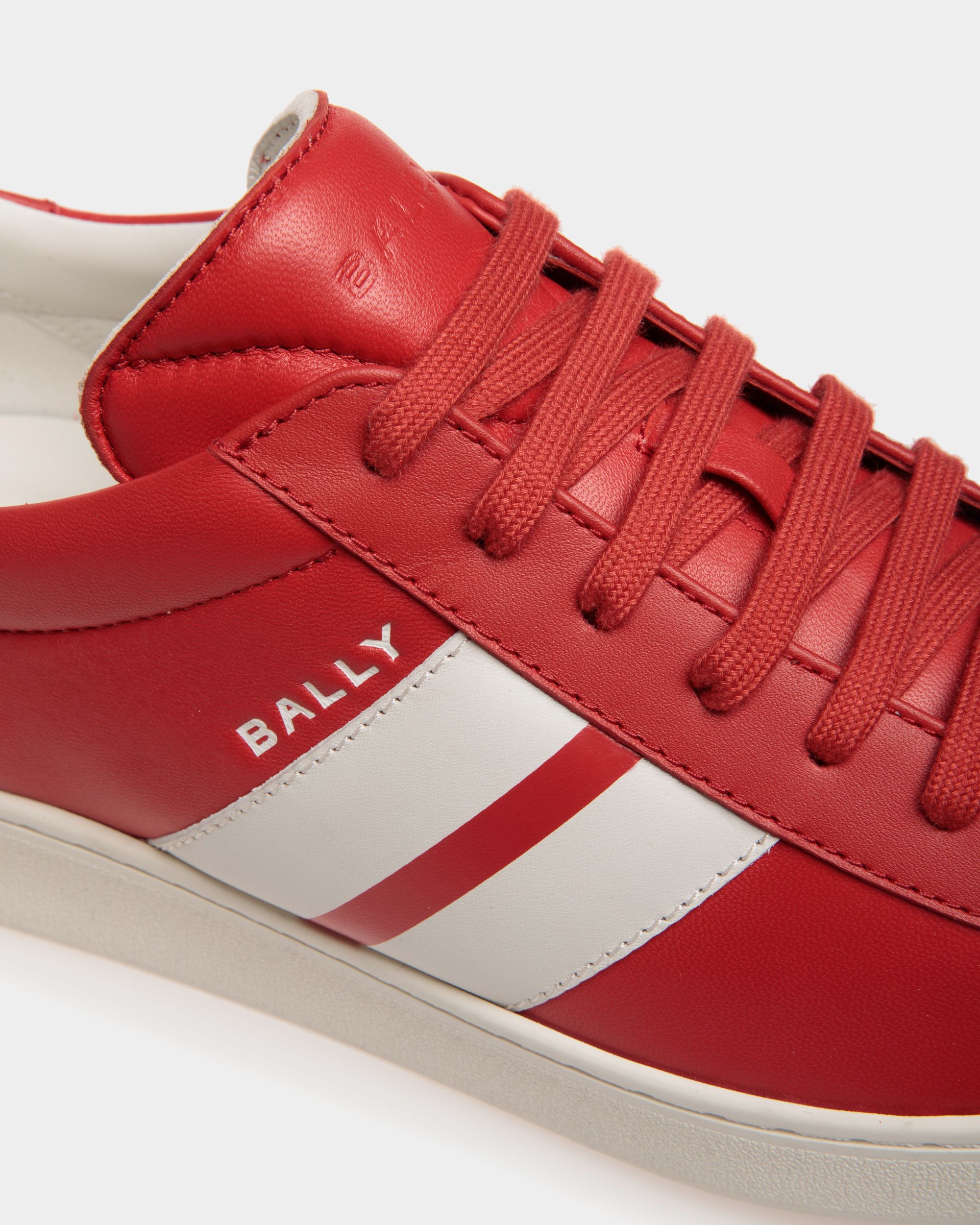 Men s Tennis Sneaker In Candy Red And White Leather Bally