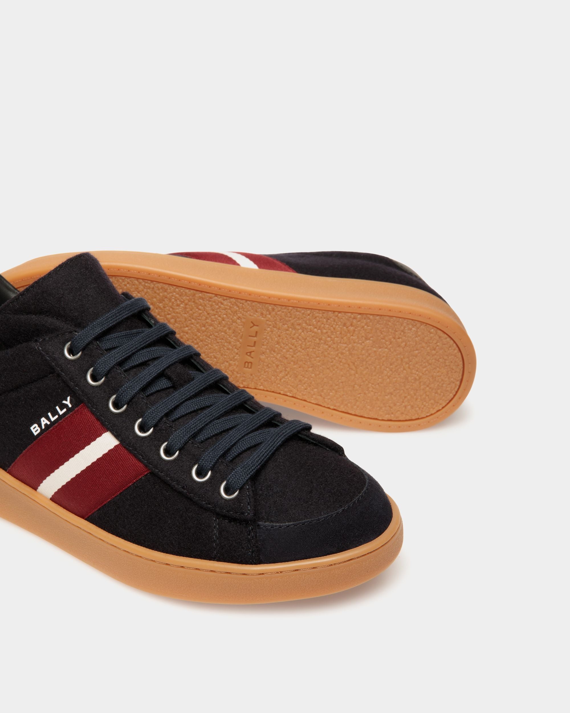 Tennis Sneaker In Navy Blue Wool Fabric and Black Leather - Men's - Bally - 04