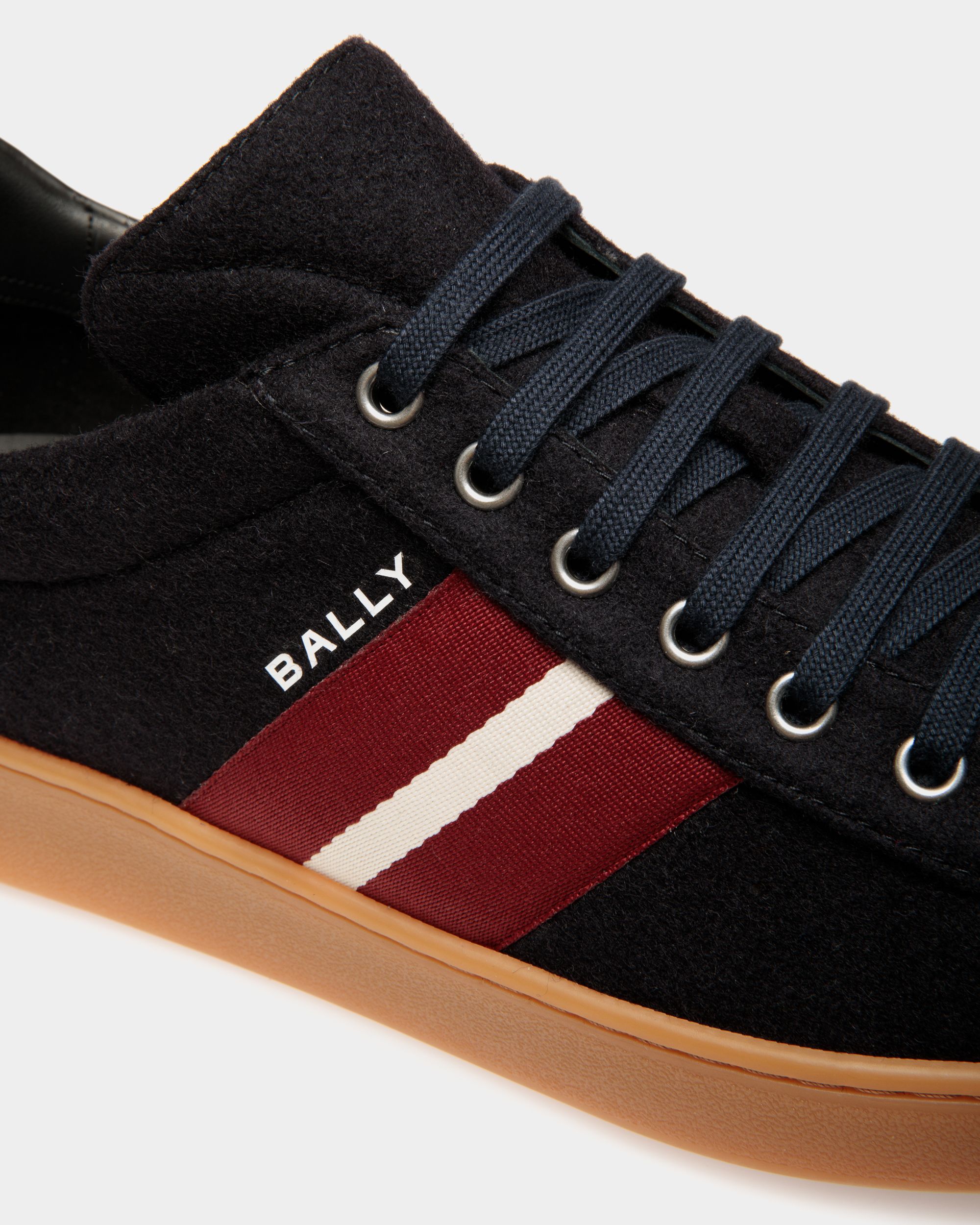 Tennis Sneaker In Navy Blue Wool Fabric and Black Leather - Men's - Bally - 05