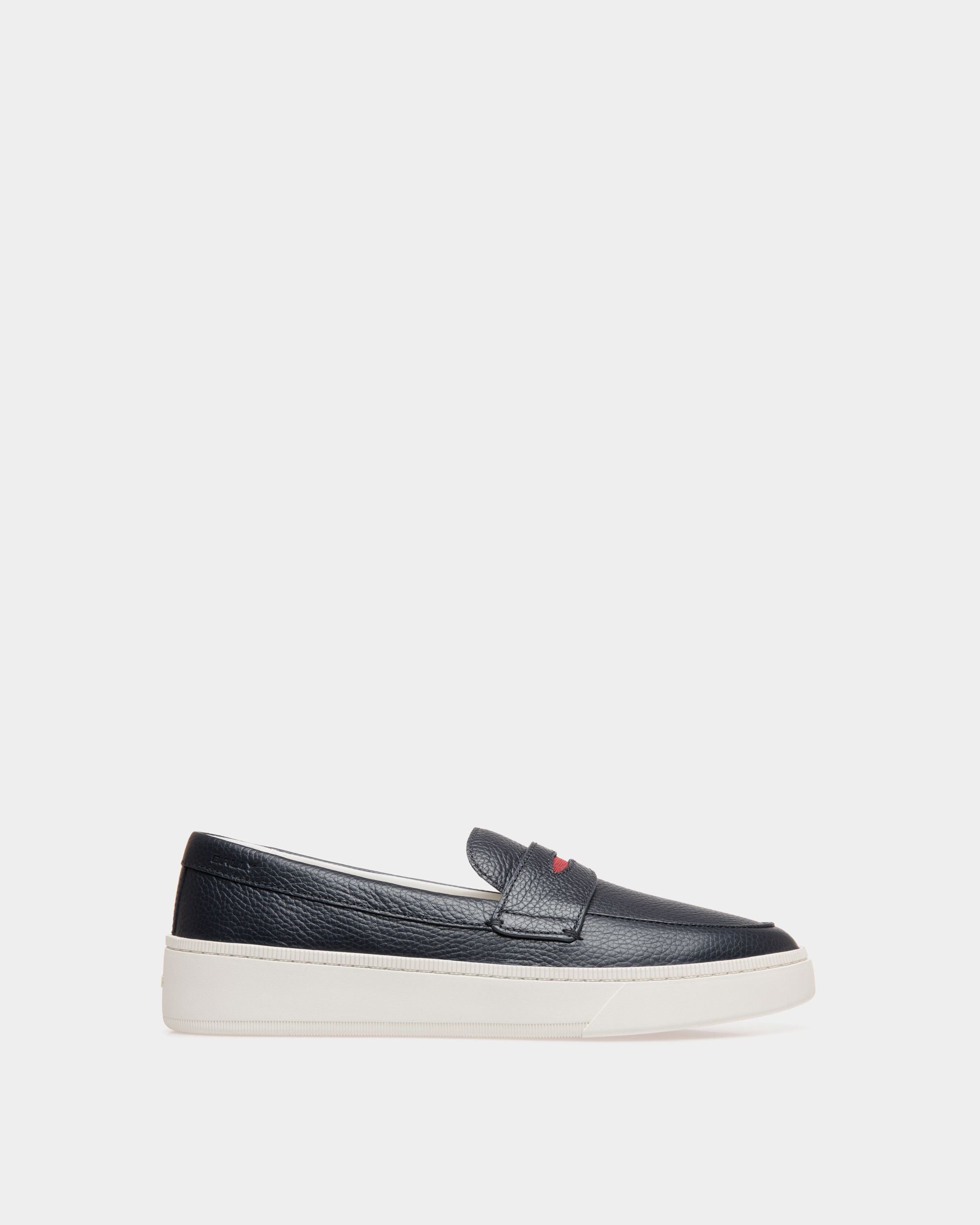 Raise Sneaker in Navy Blue Grained Leather - Men's - Bally - 01