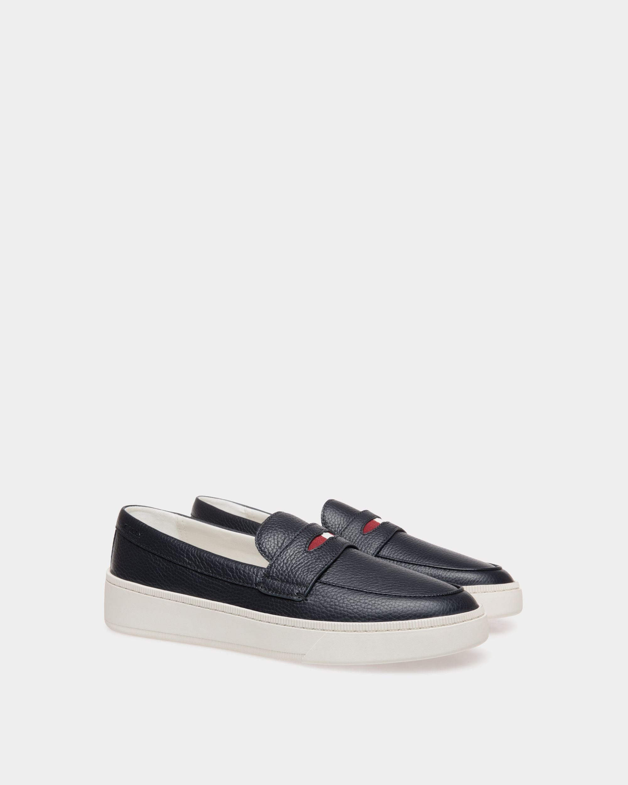 Raise Sneaker in Navy Blue Grained Leather - Men's - Bally - 02
