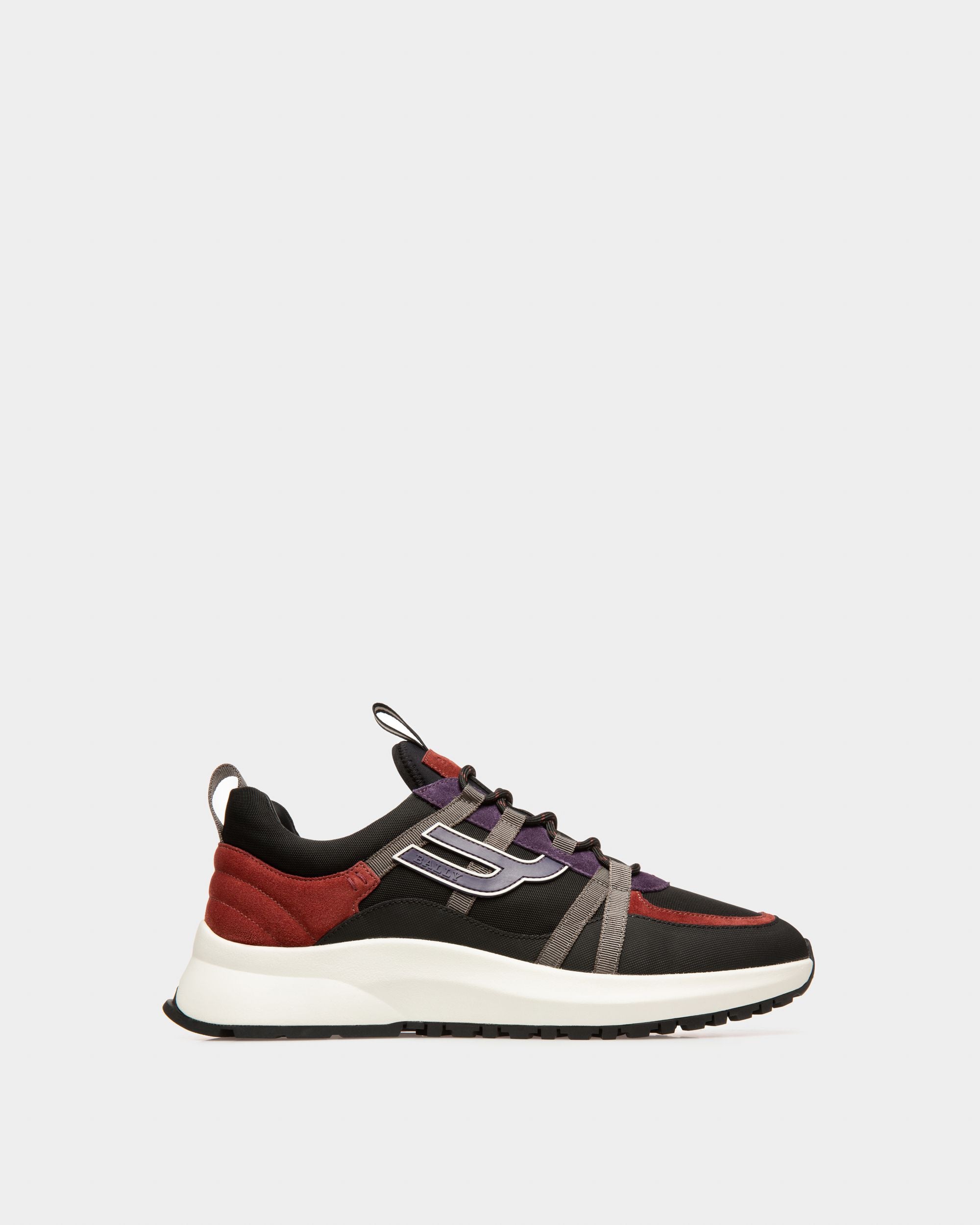 Damon Fabric And Leather Sneakers In Black And Heritage Red - Men's - Bally - 01