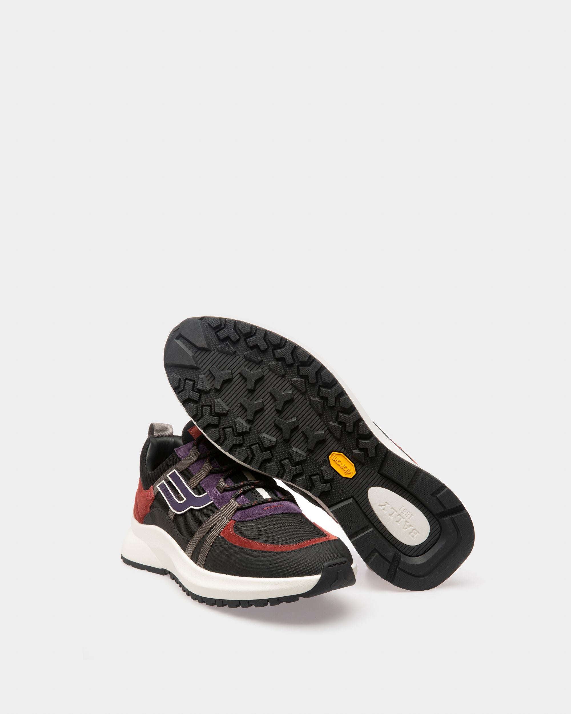 Damon Fabric And Leather Sneakers In Black And Heritage Red - Men's - Bally - 05