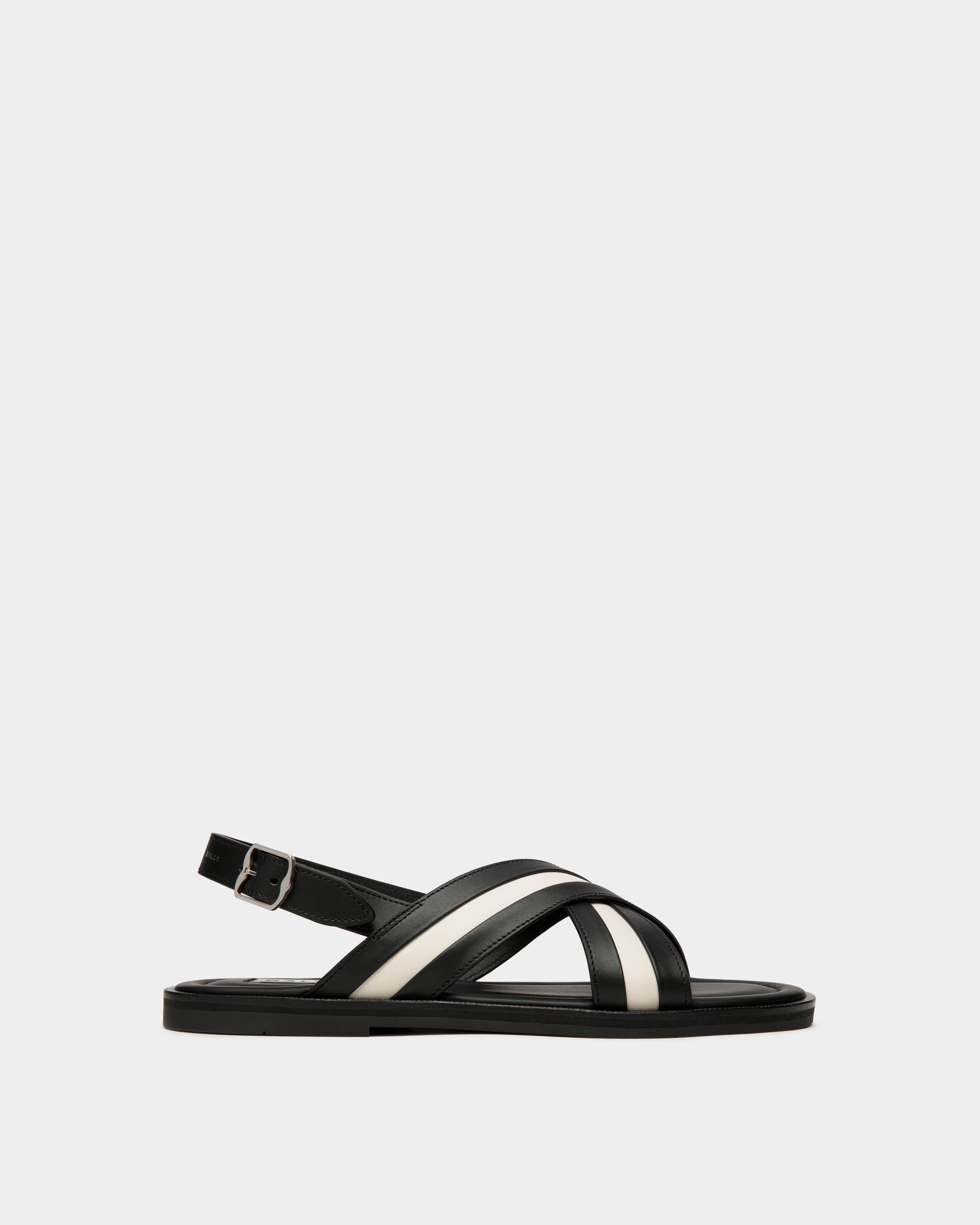 Glide Sandal In Black And White Leather - Men's - Bally - 01