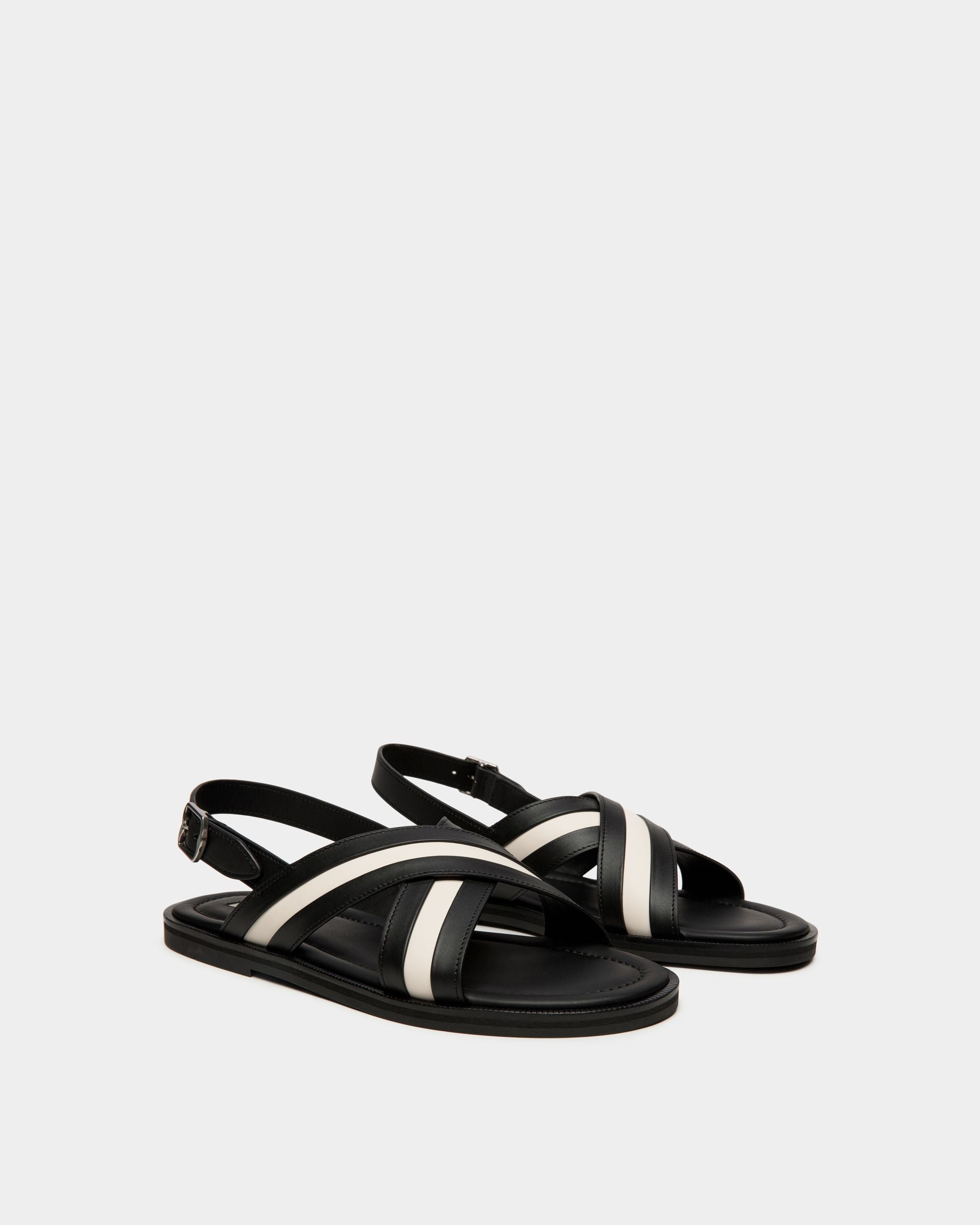Glide Sandal In Black And White Leather - Men's - Bally - 02