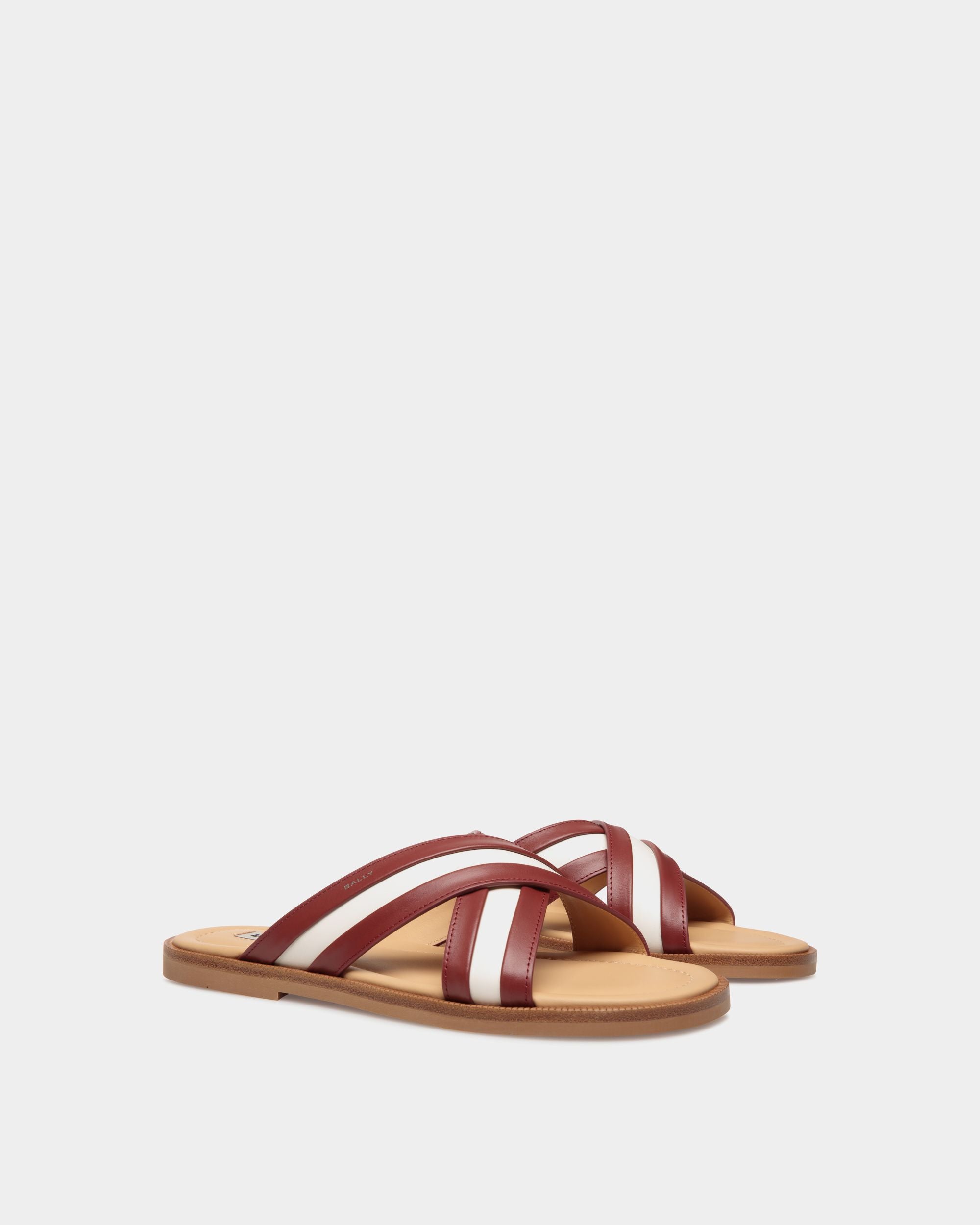 Glide Sandal in Red and White Fabric and Brown Leather - Men's - Bally - 02