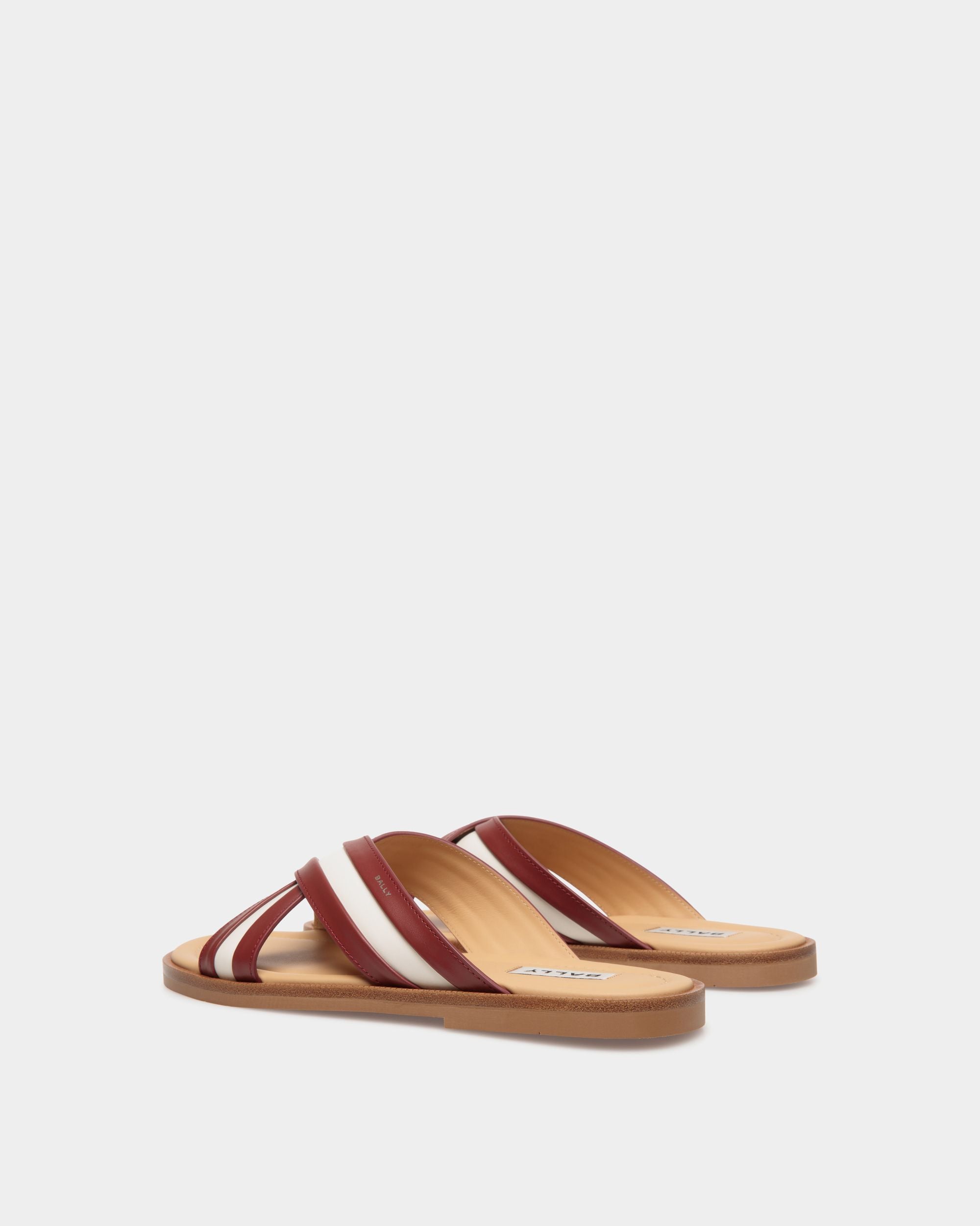 Glide Sandal in Red and White Fabric and Brown Leather - Men's - Bally - 03