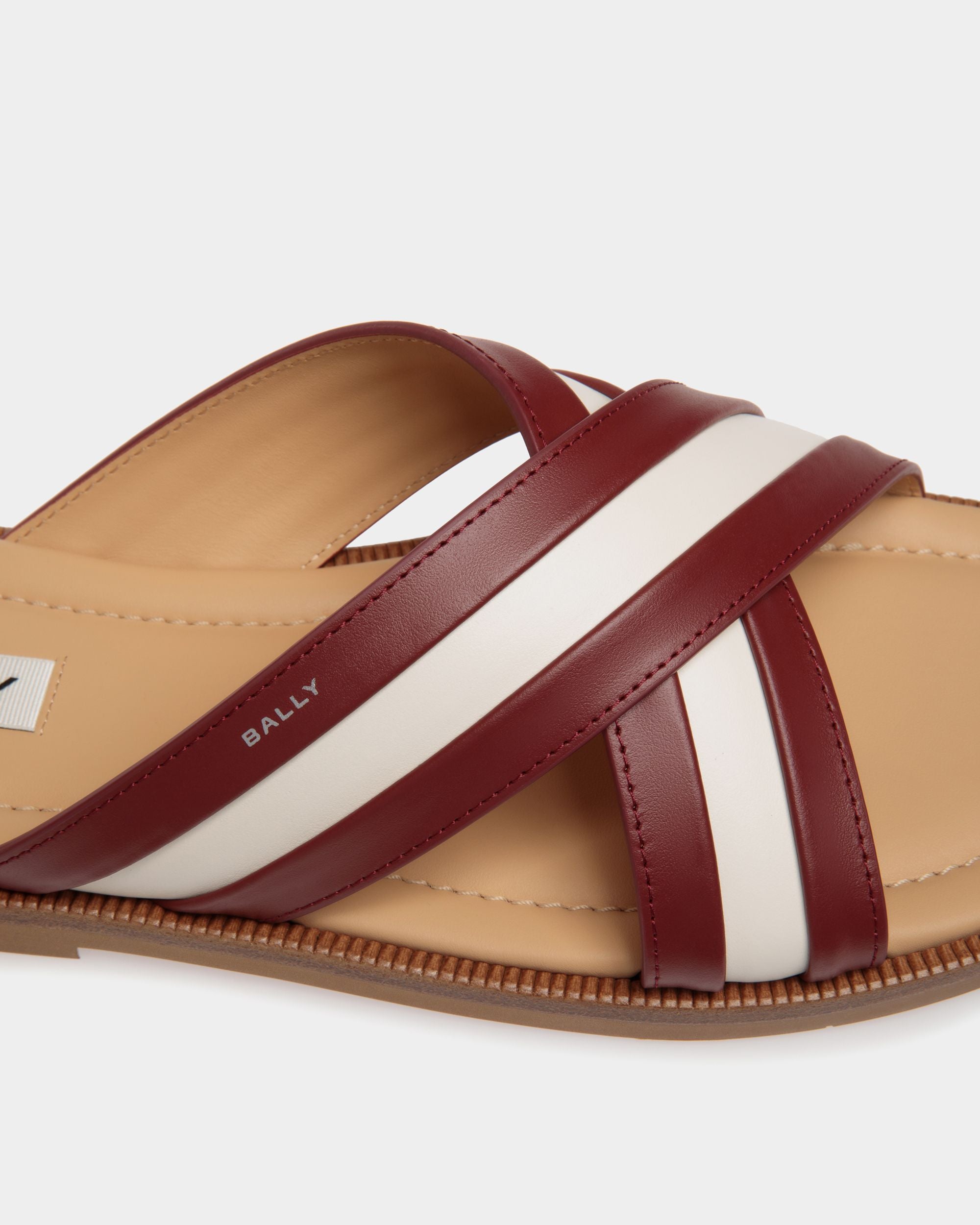 Glide Sandal in Red and White Fabric and Brown Leather - Men's - Bally - 05