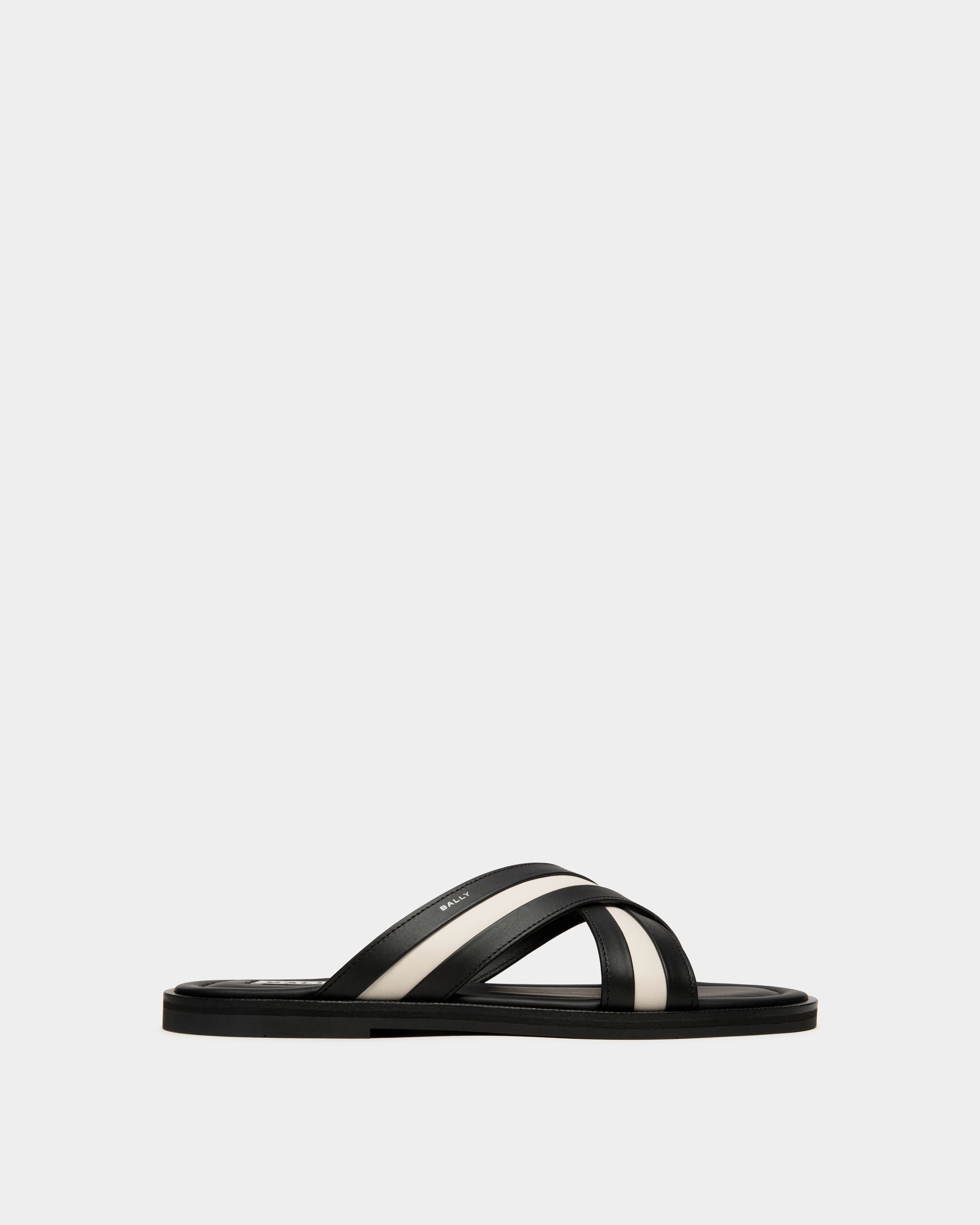 Glide Slip-on Sandal In Black And White Leather - Men's - Bally - 01