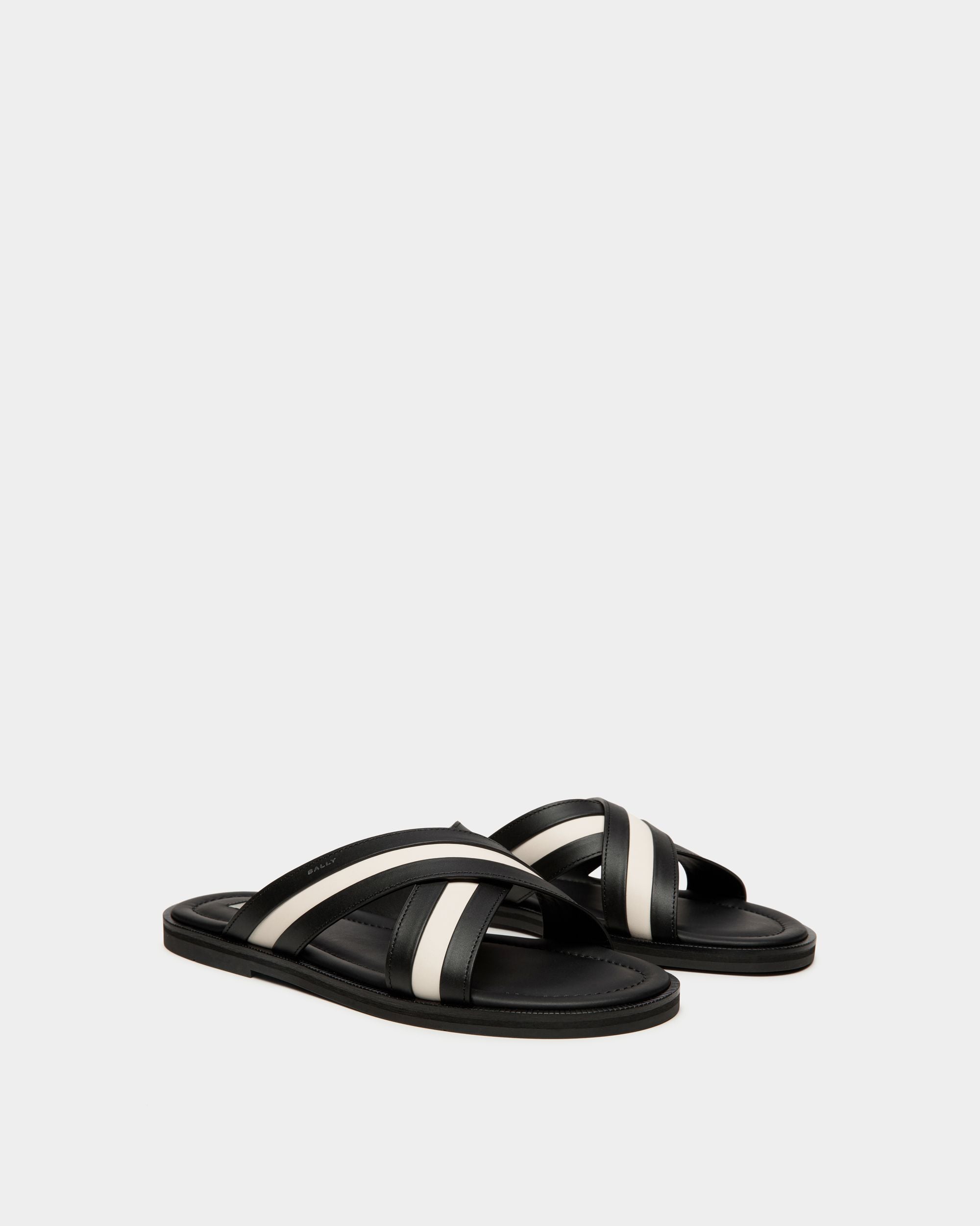 Glide Slip-on Sandal In Black And White Leather - Men's - Bally - 02