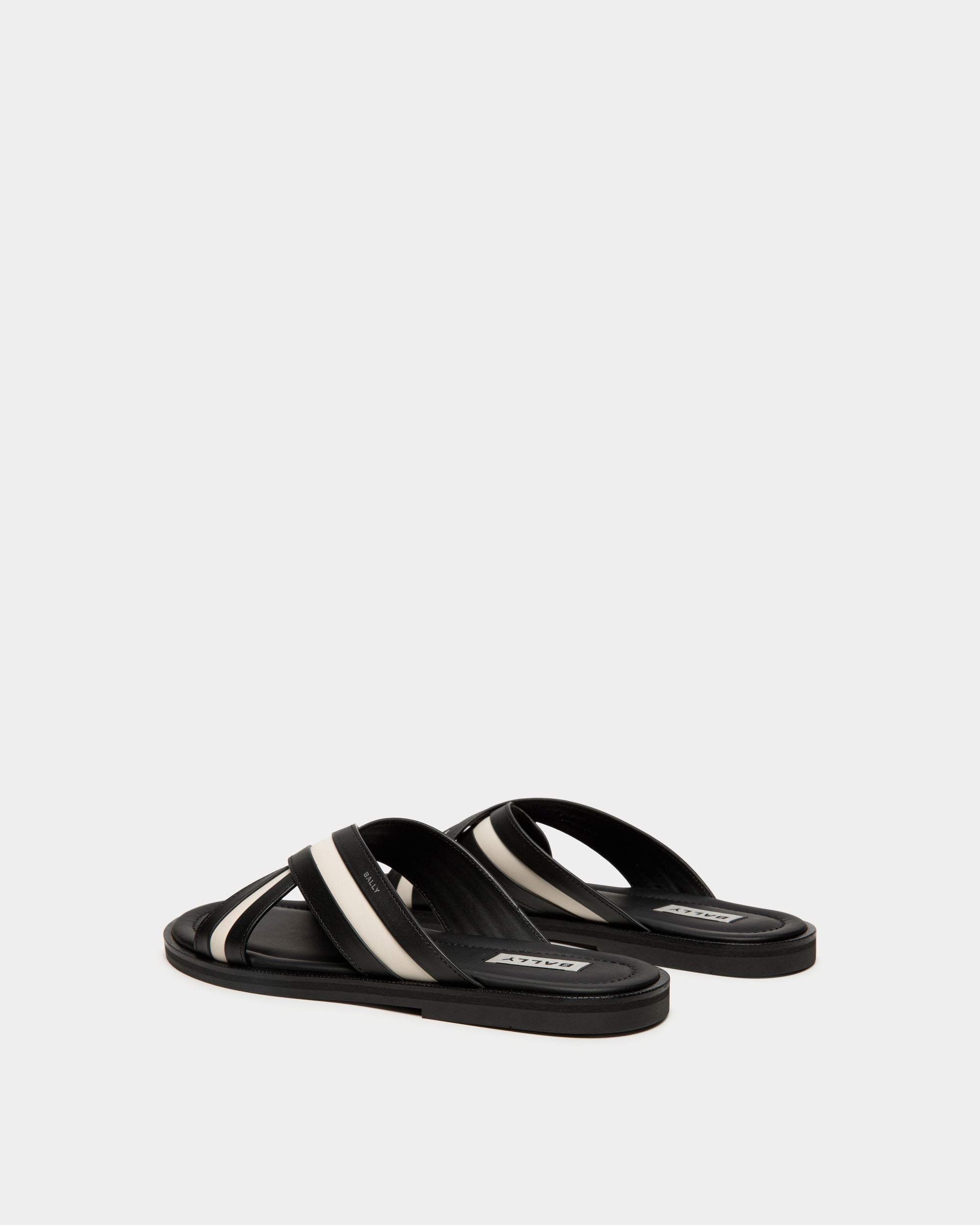 Glide Slip-on Sandal In Black And White Leather - Men's - Bally - 03