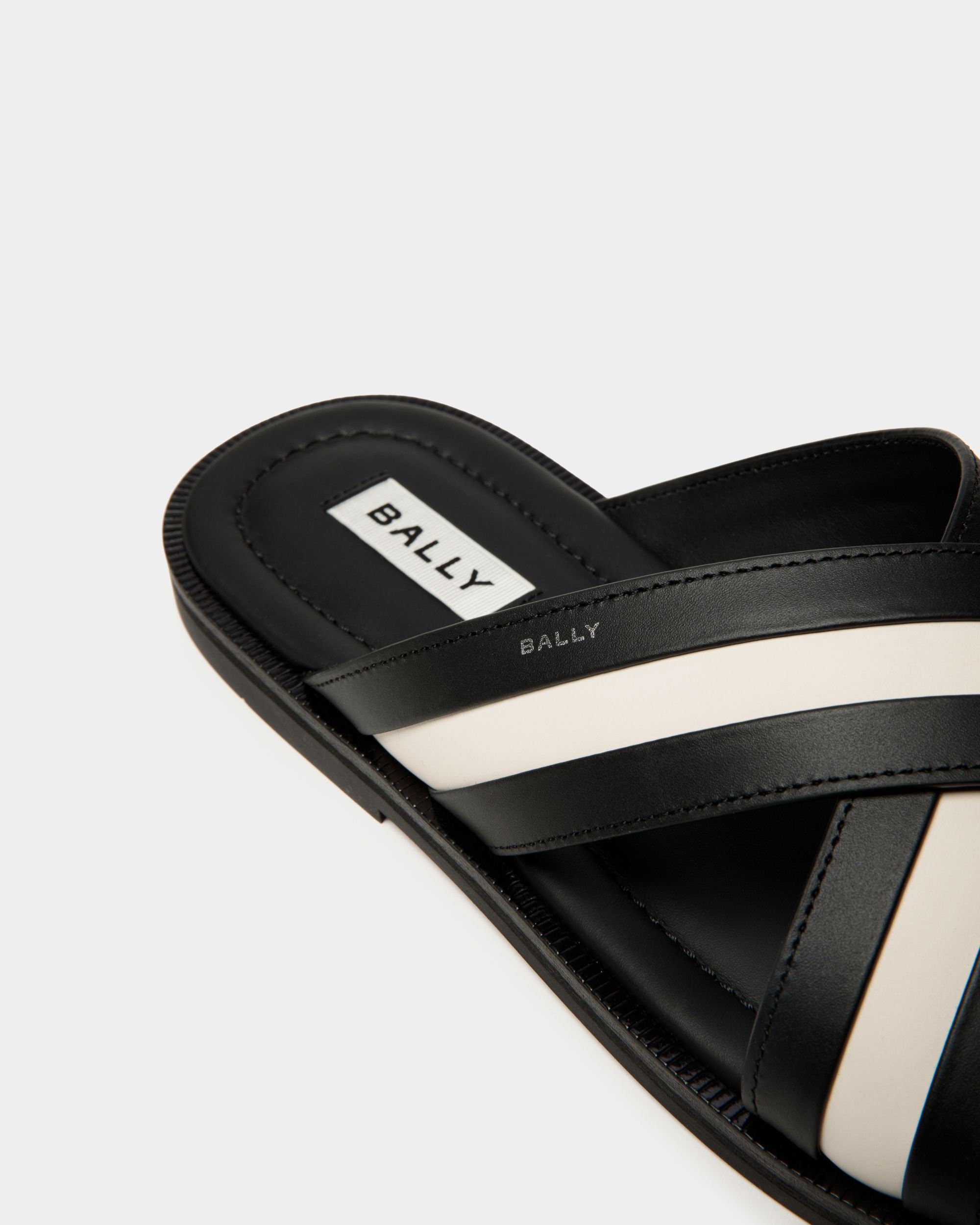 Glide Slip-on Sandal In Black And White Leather - Men's - Bally - 04