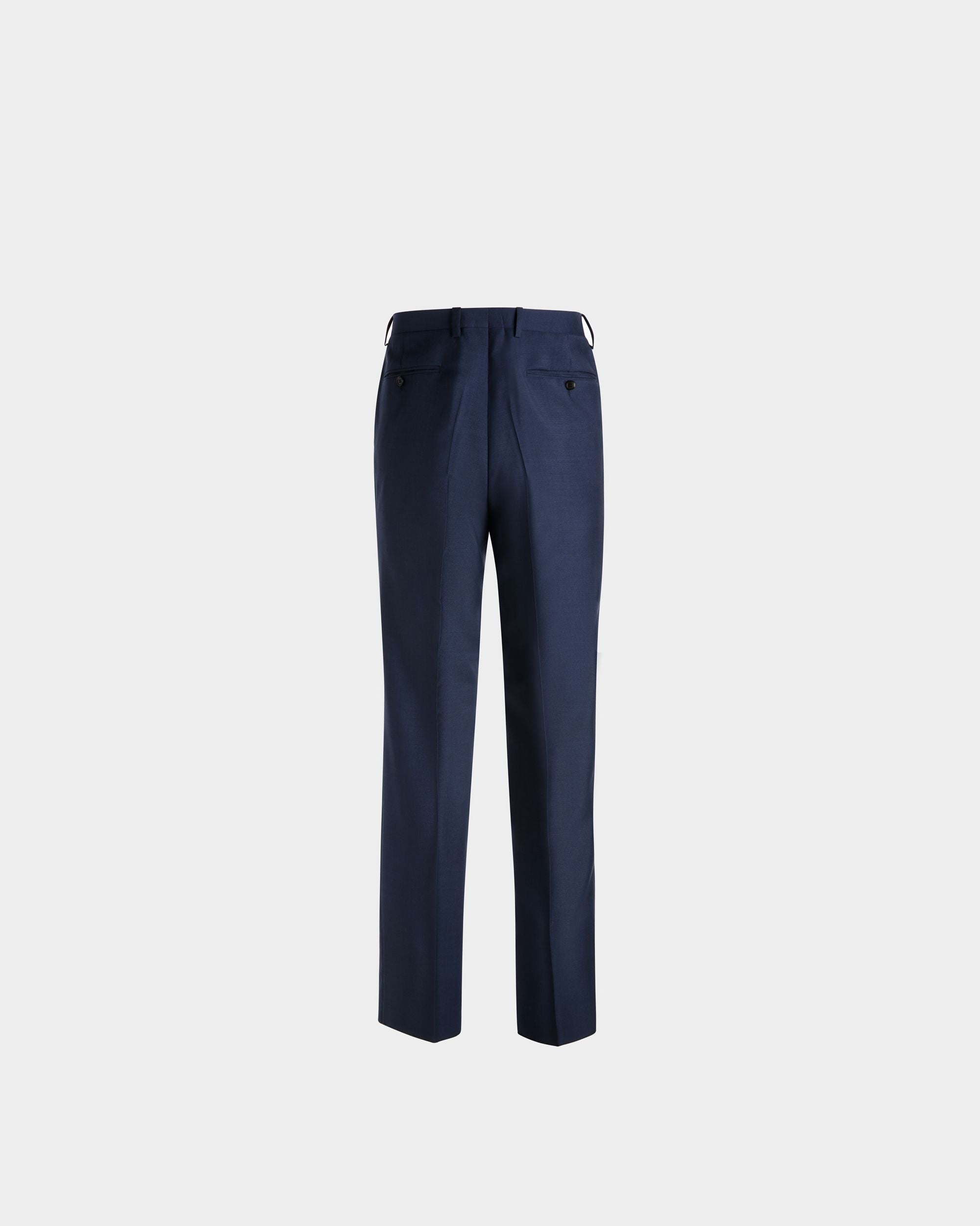 Wool Mix Straight Pants In Navy - Men's - Bally - 06