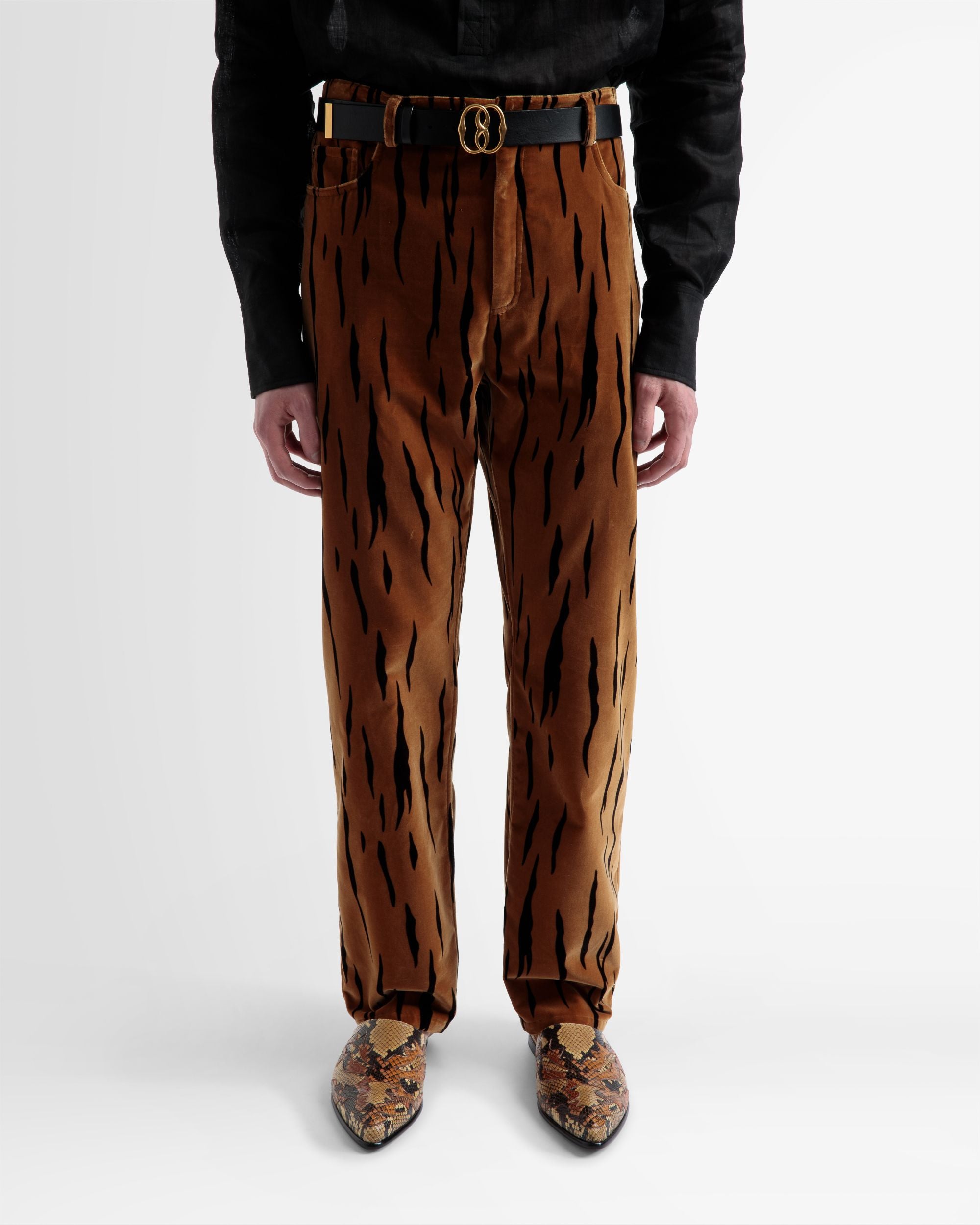 Tiger Printed Pants In Black And Desert Velvet - Men's - Bally - 02