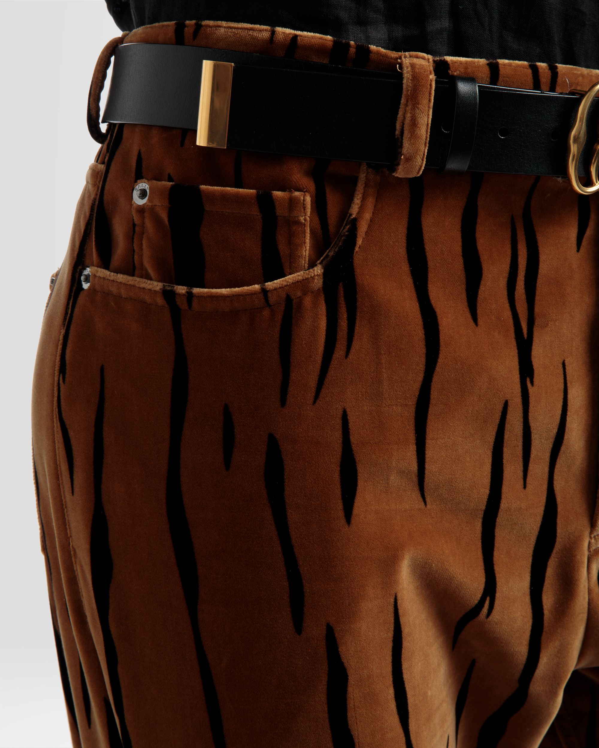 Tiger Printed Pants In Black And Desert Velvet - Men's - Bally - 03
