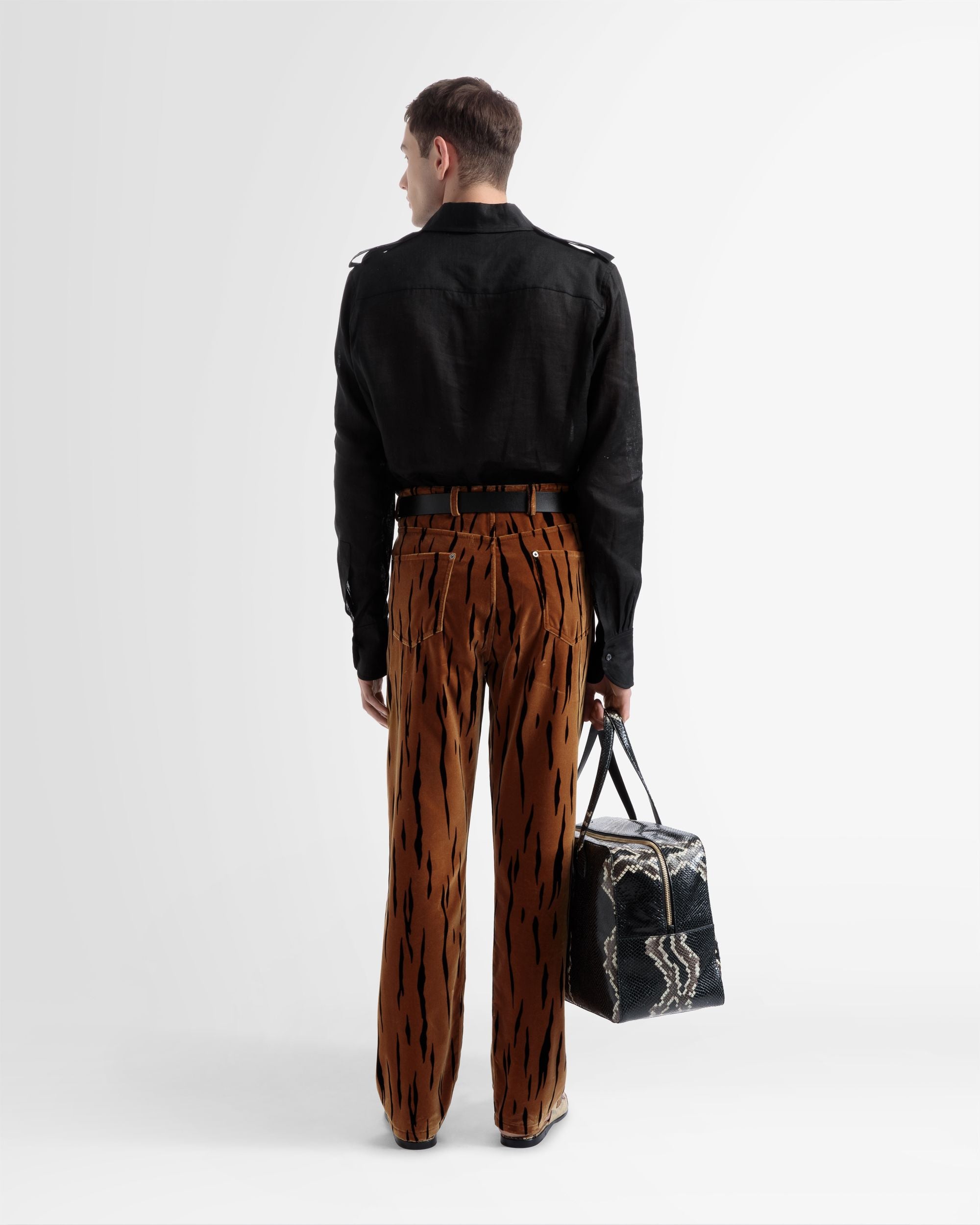 Tiger Printed Pants In Black And Desert Velvet - Men's - Bally - 05