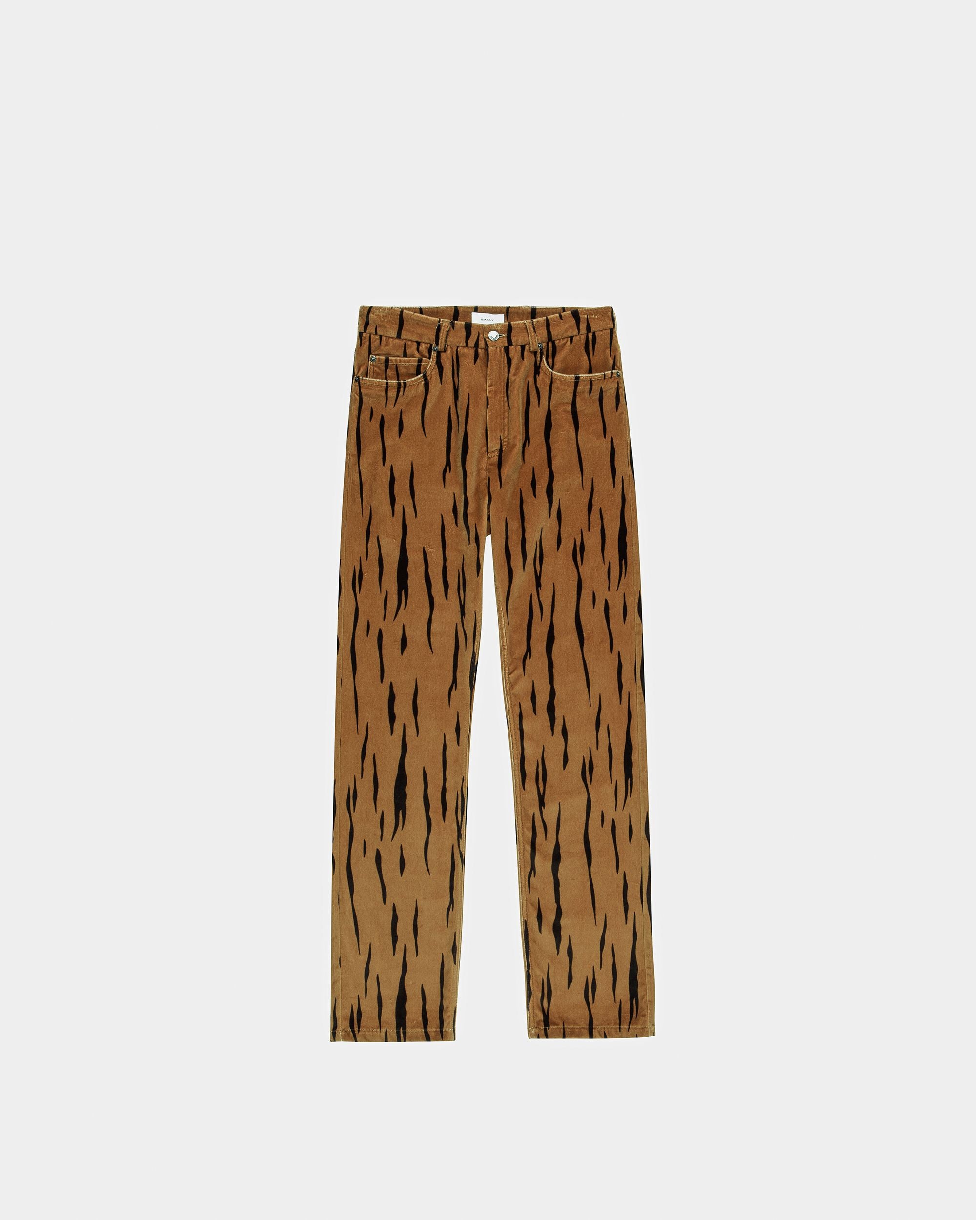 Tiger Printed Pants In Black And Desert Velvet - Men's - Bally - 06