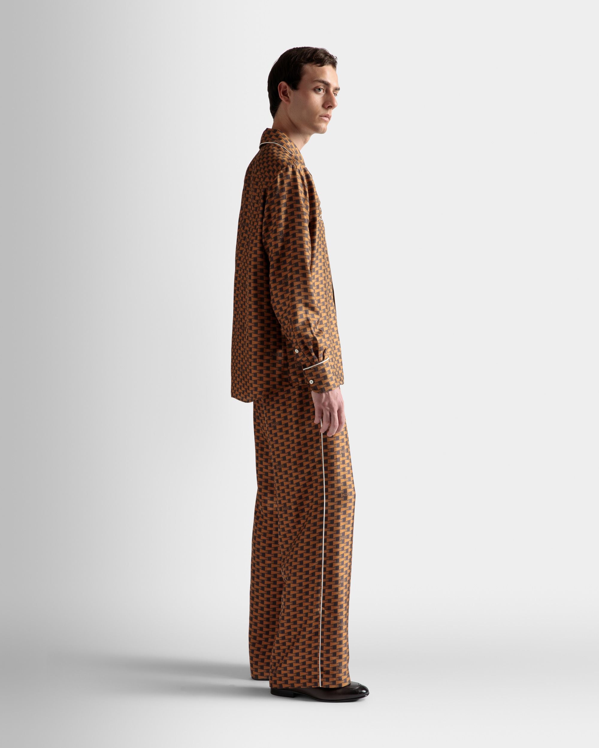 Pennant Print Pants In Brown Silk - Men's - Bally - 05