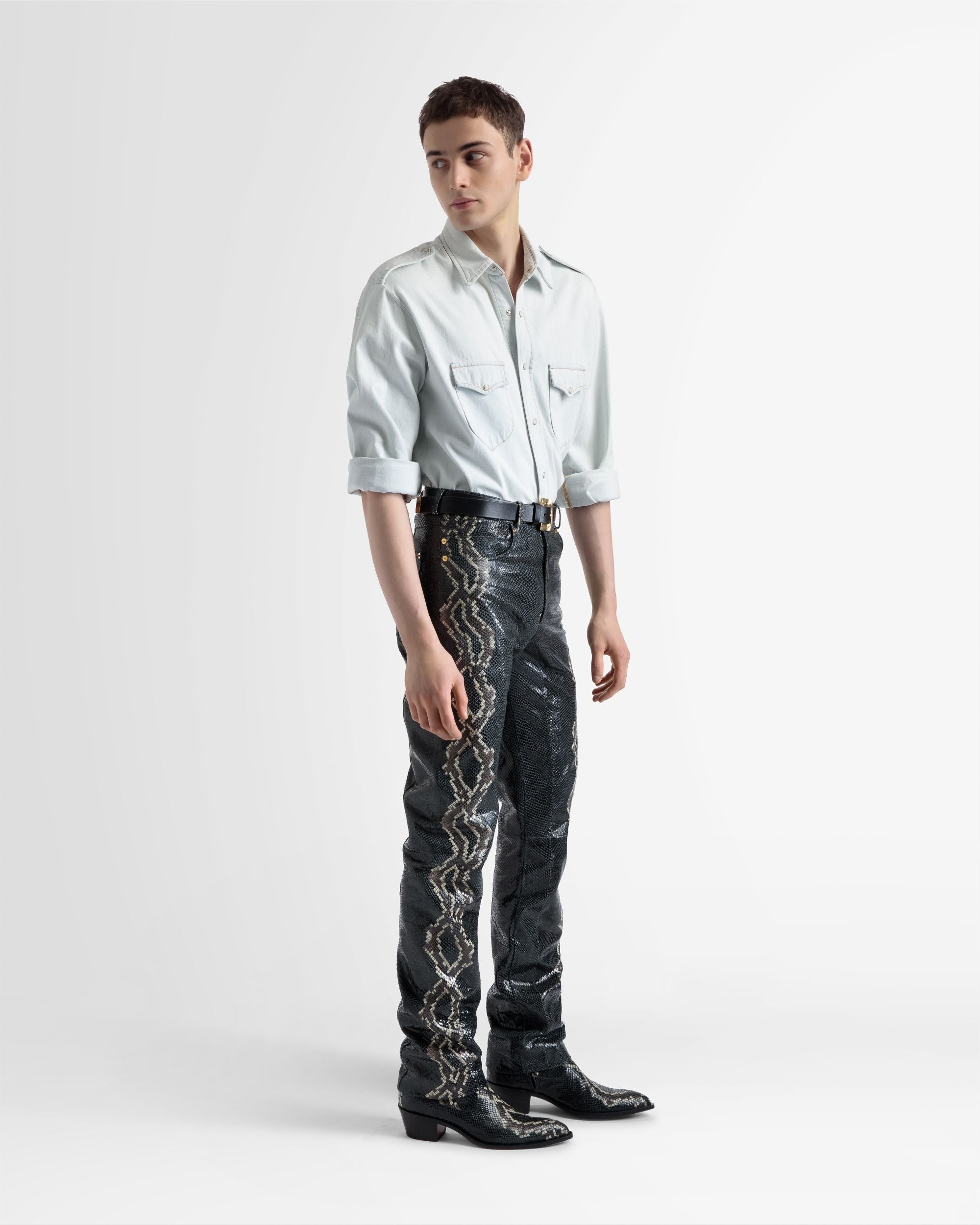 Straight Pants In Black Printed Leather - Men's - Bally - 04