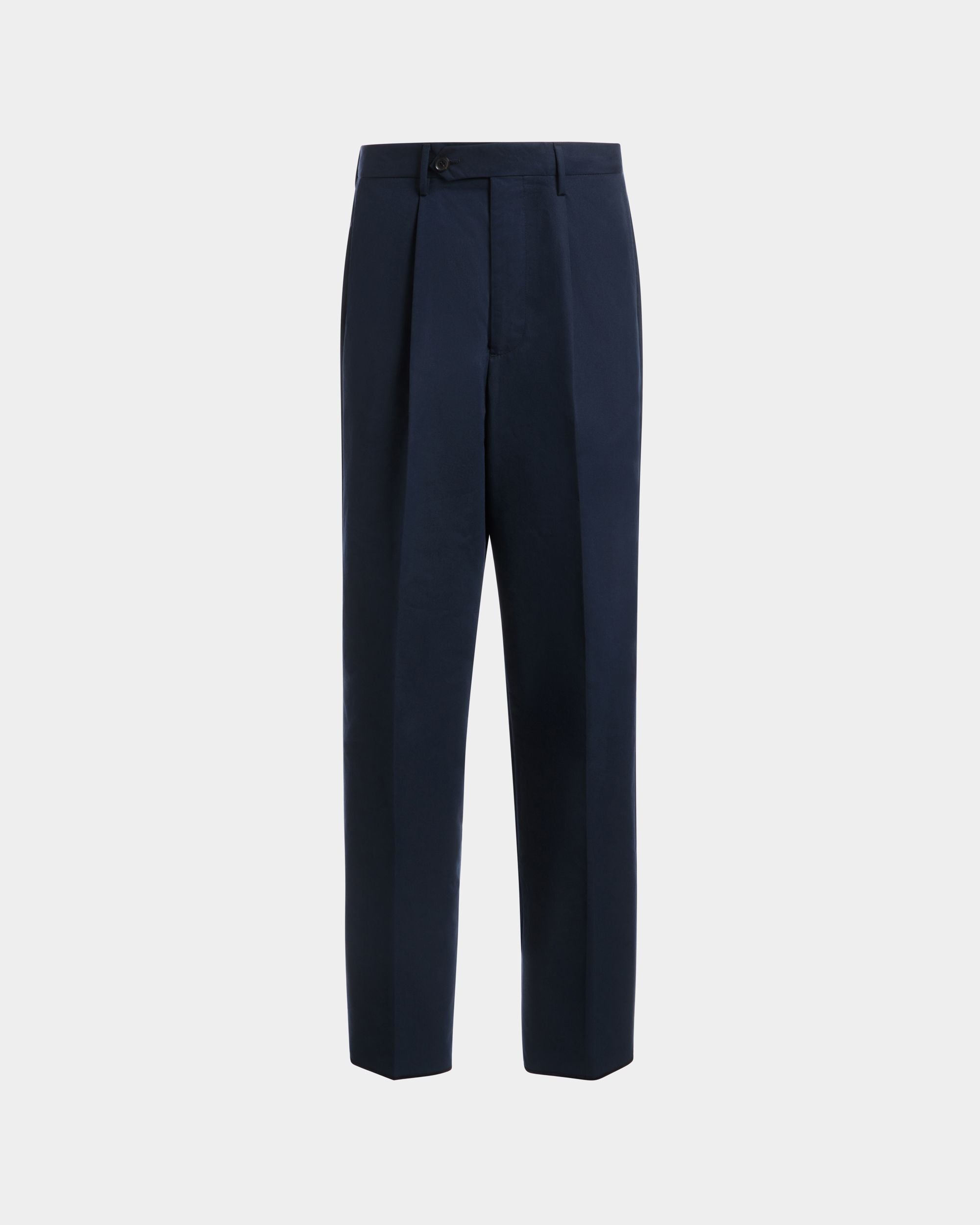 Regular Pleated Pants in Navy Blue Cotton Blend - Men's - Bally - 01
