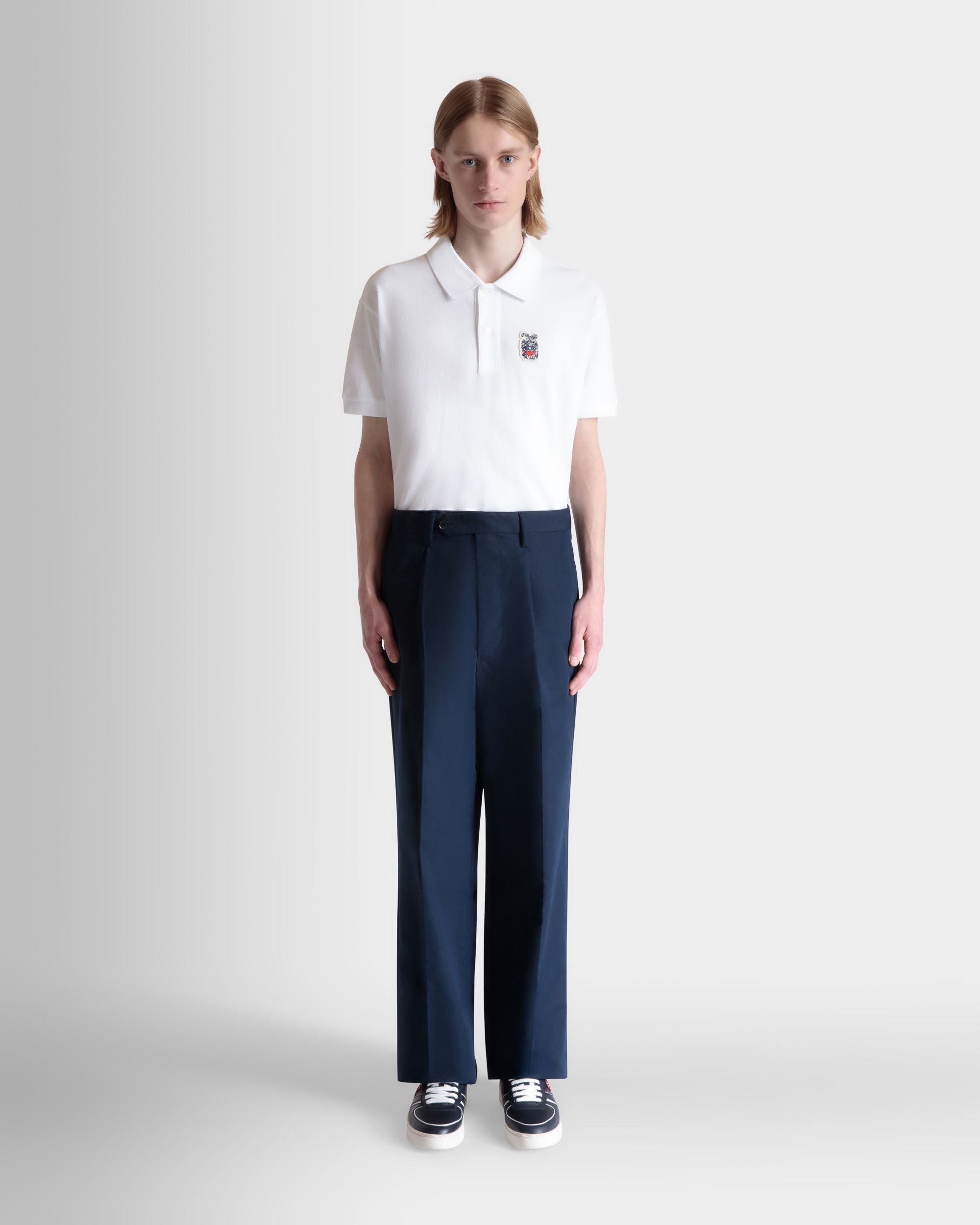 Regular Pleated Pants in Navy Blue Cotton Blend - Men's - Bally - 02