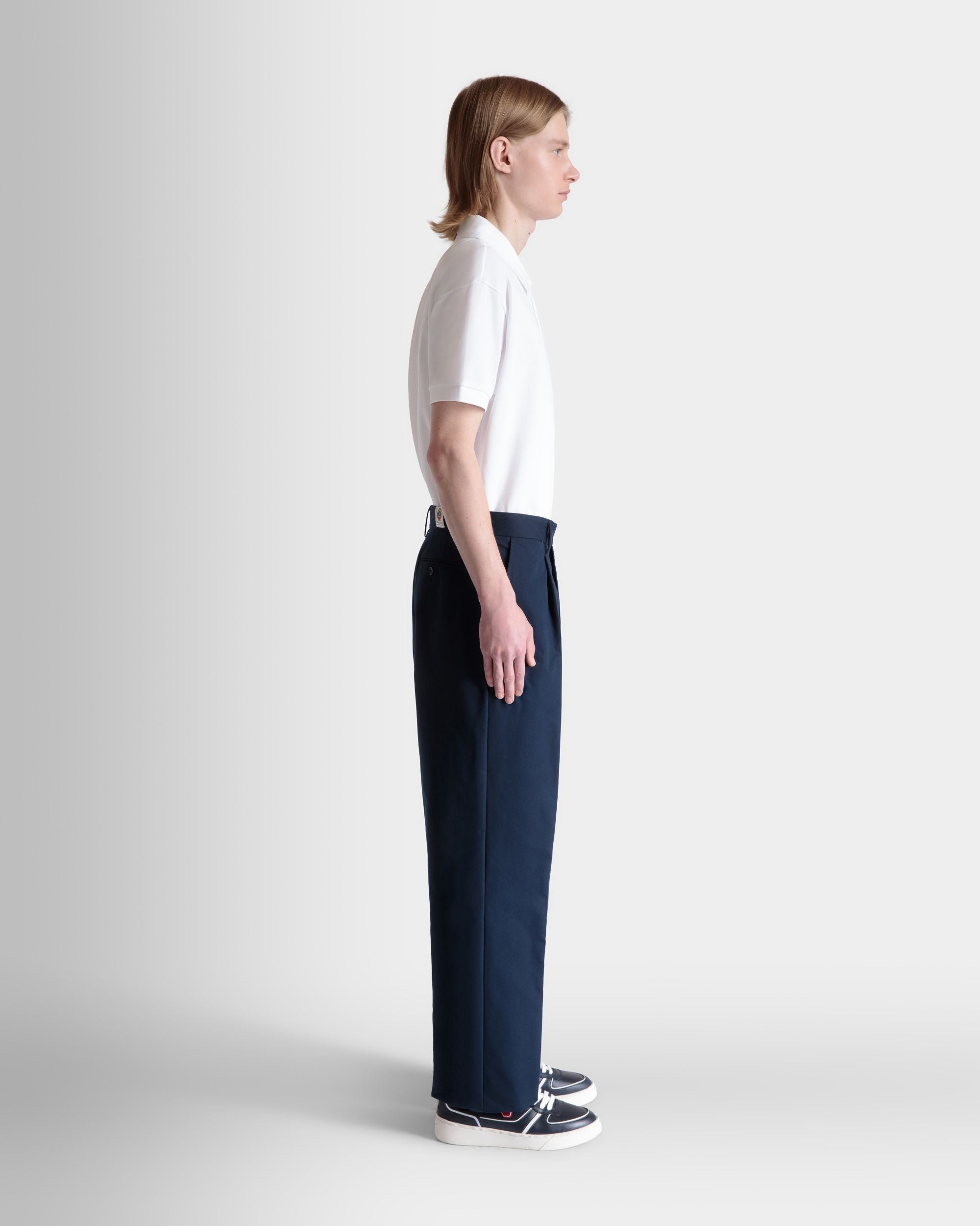 Regular Pleated Pants in Navy Blue Cotton Blend - Men's - Bally - 05