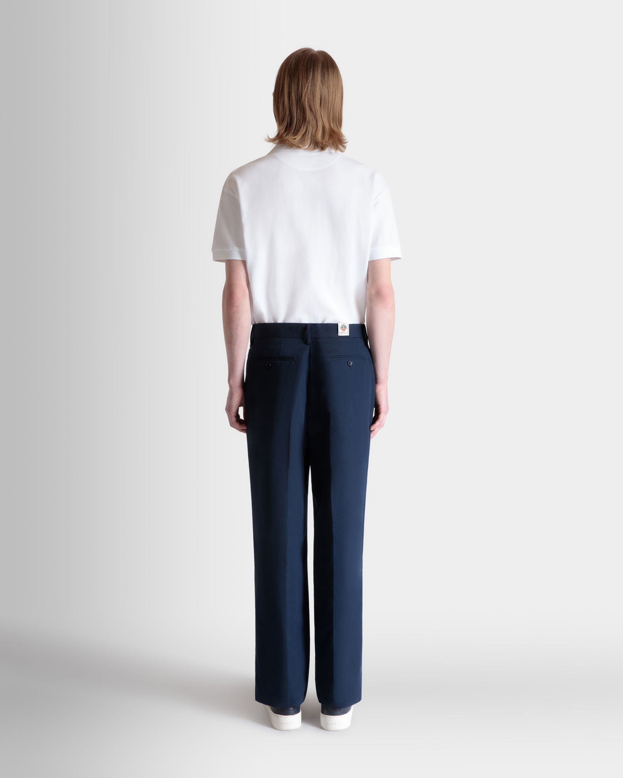 Regular Pleated Pants in Navy Blue Cotton Blend - Men's - Bally - 06