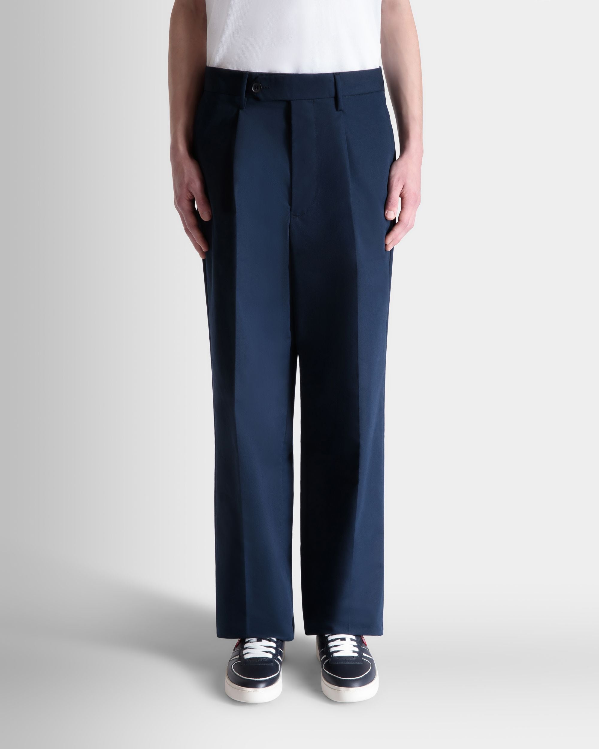 Regular Pleated Pants in Navy Blue Cotton Blend - Men's - Bally - 08