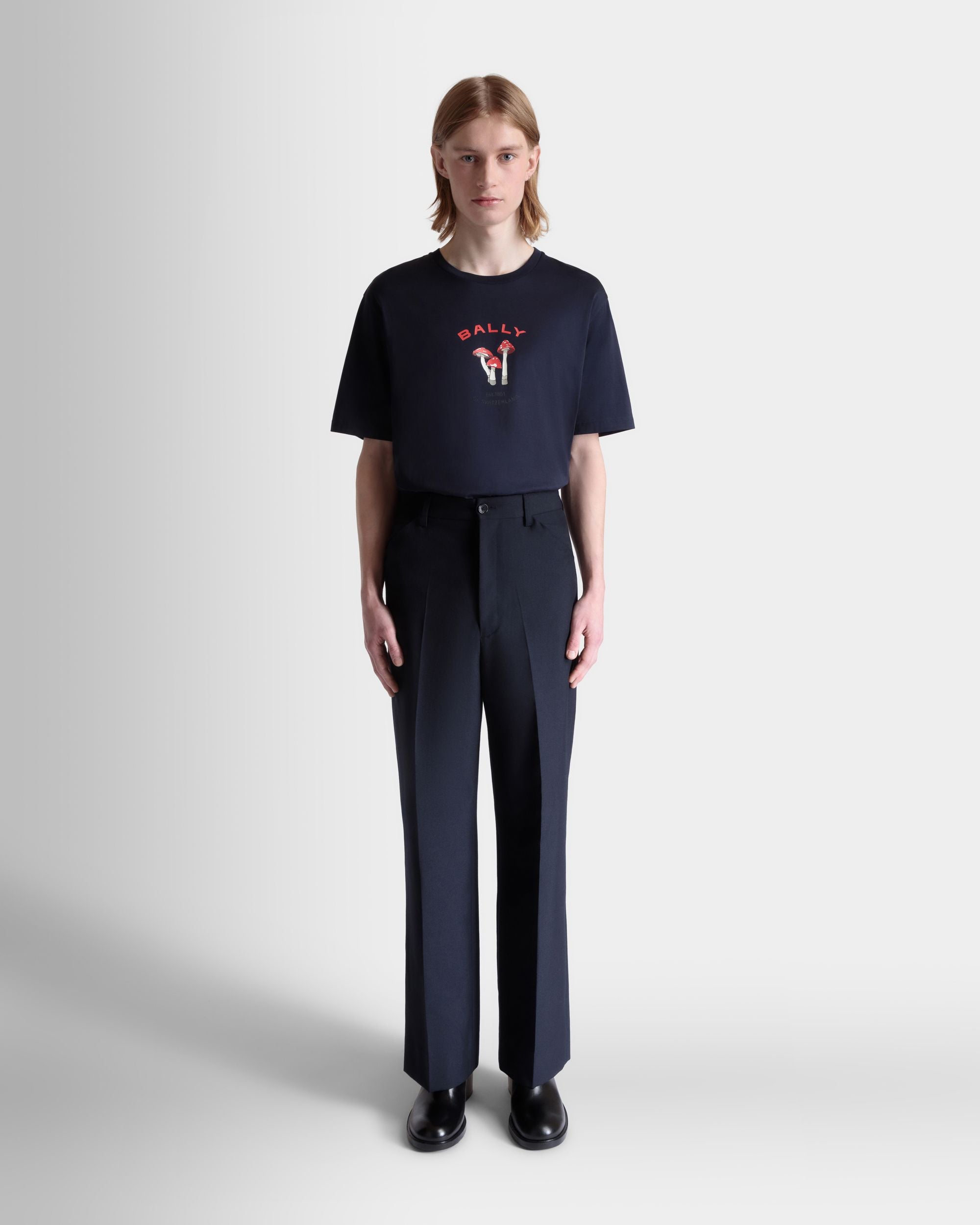 Tailored Pants in Navy Blue Wool Blend - Men's - Bally - 02