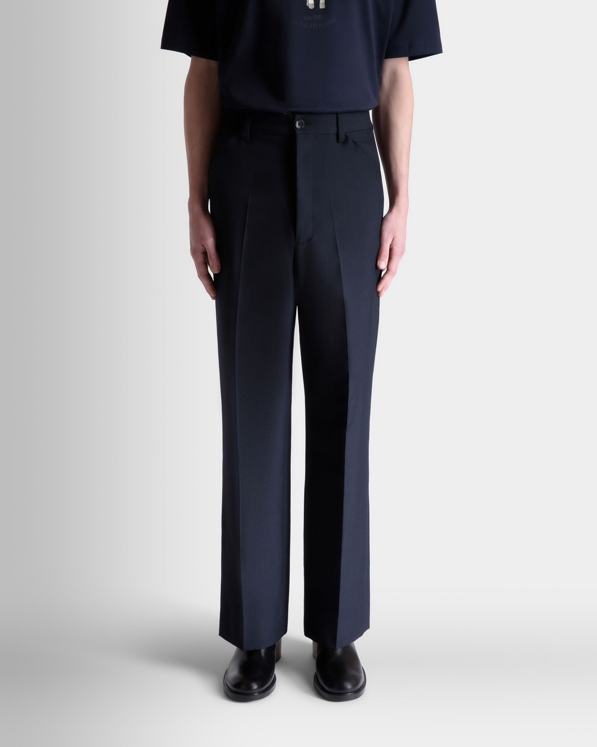 Tailored Pants in Navy Blue Wool Blend - Men's - Bally - 08