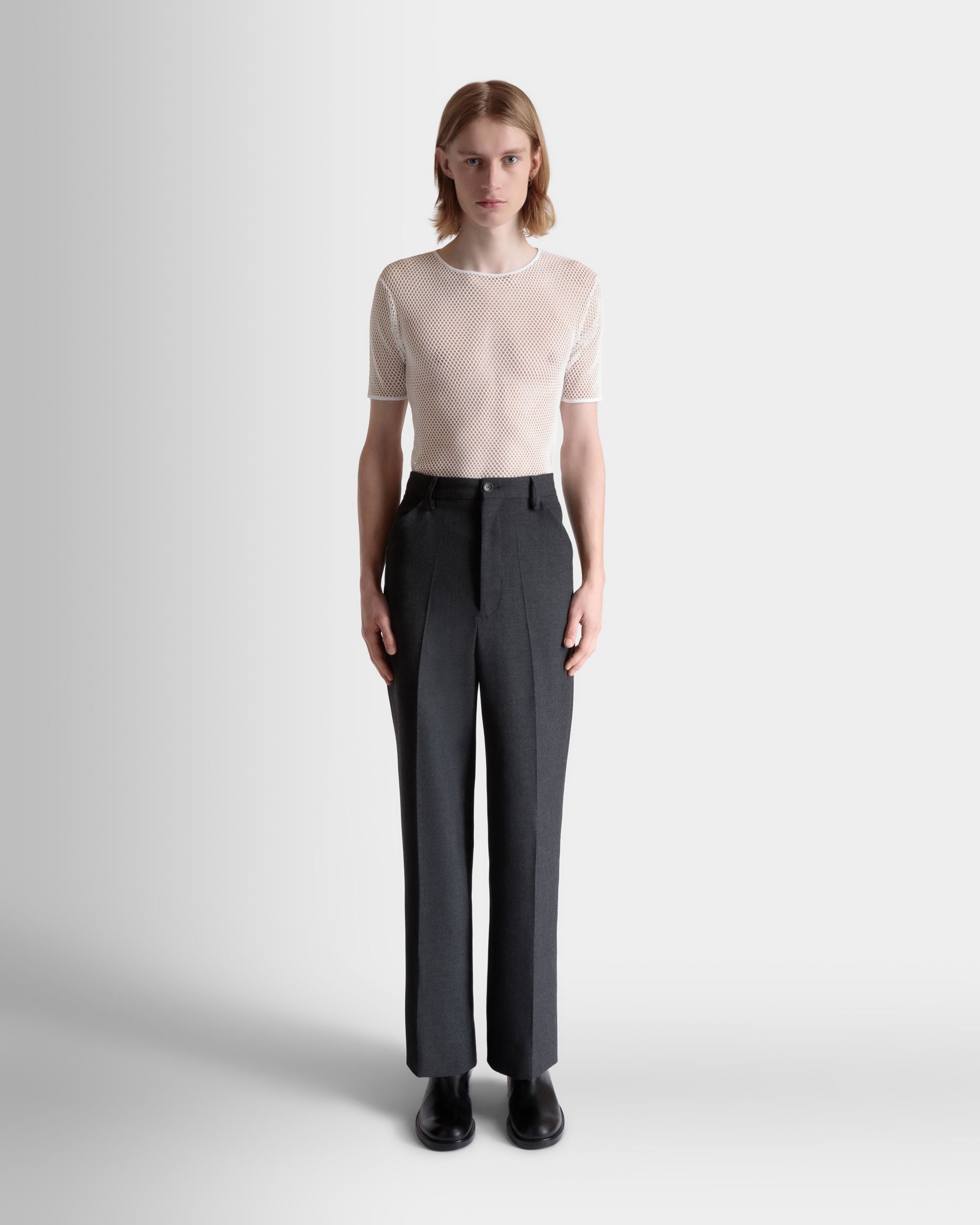 Pants in a Melange Grey Wool Blend - Men's - Bally - 02