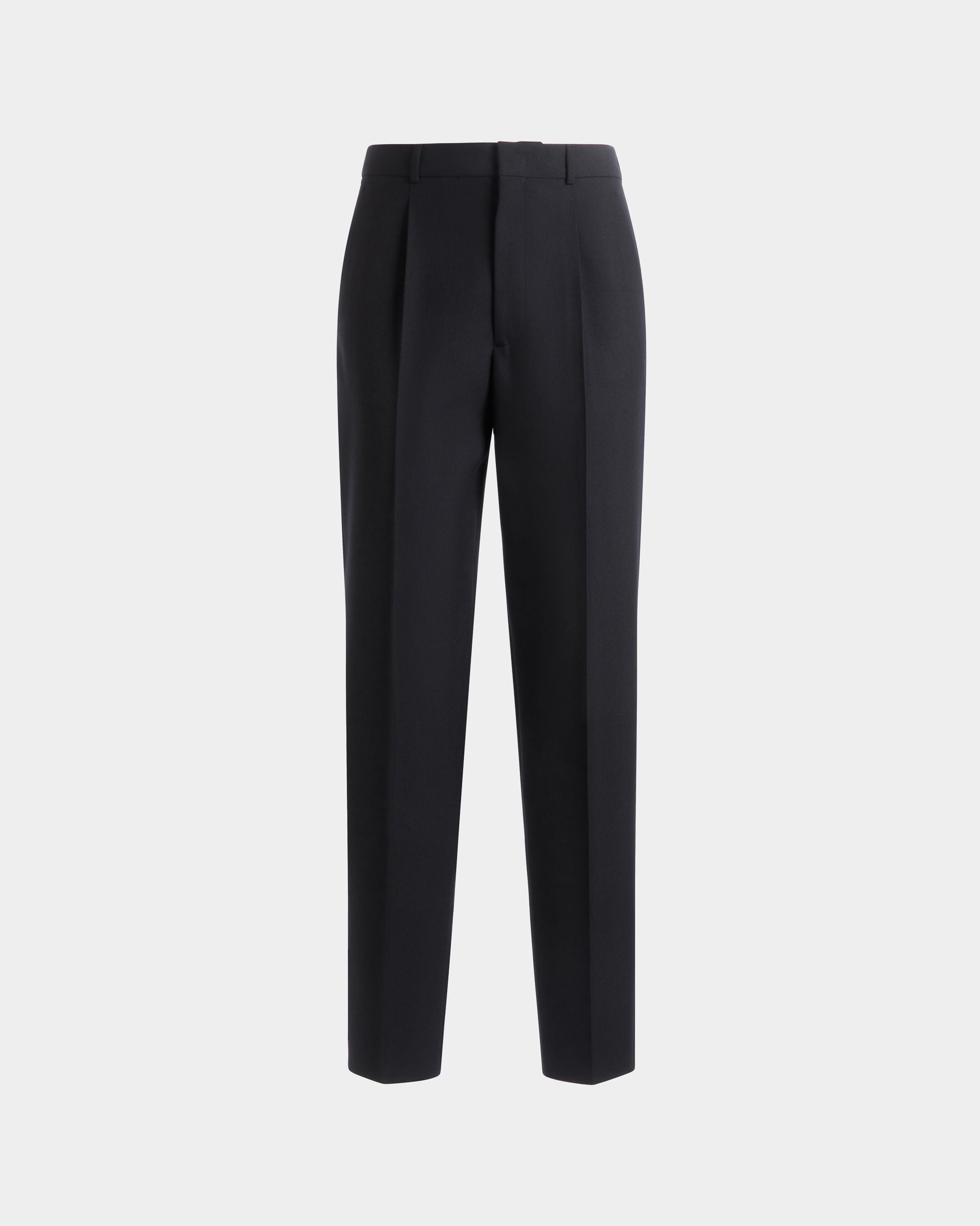Pleated Pants In Navy Blue Wool Blend - Men's - Bally - 01