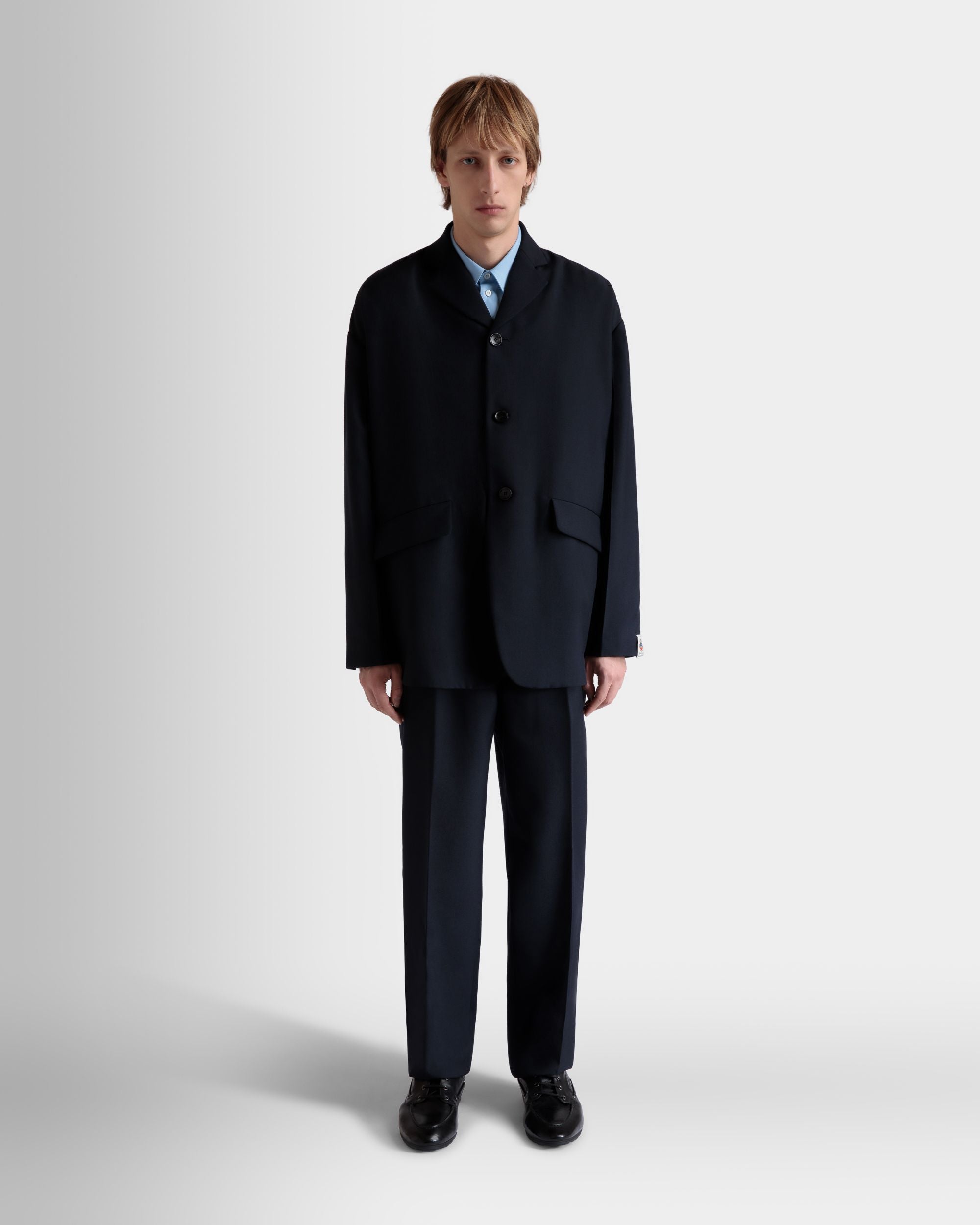 Pleated Pants In Navy Blue Wool Blend - Men's - Bally - 02